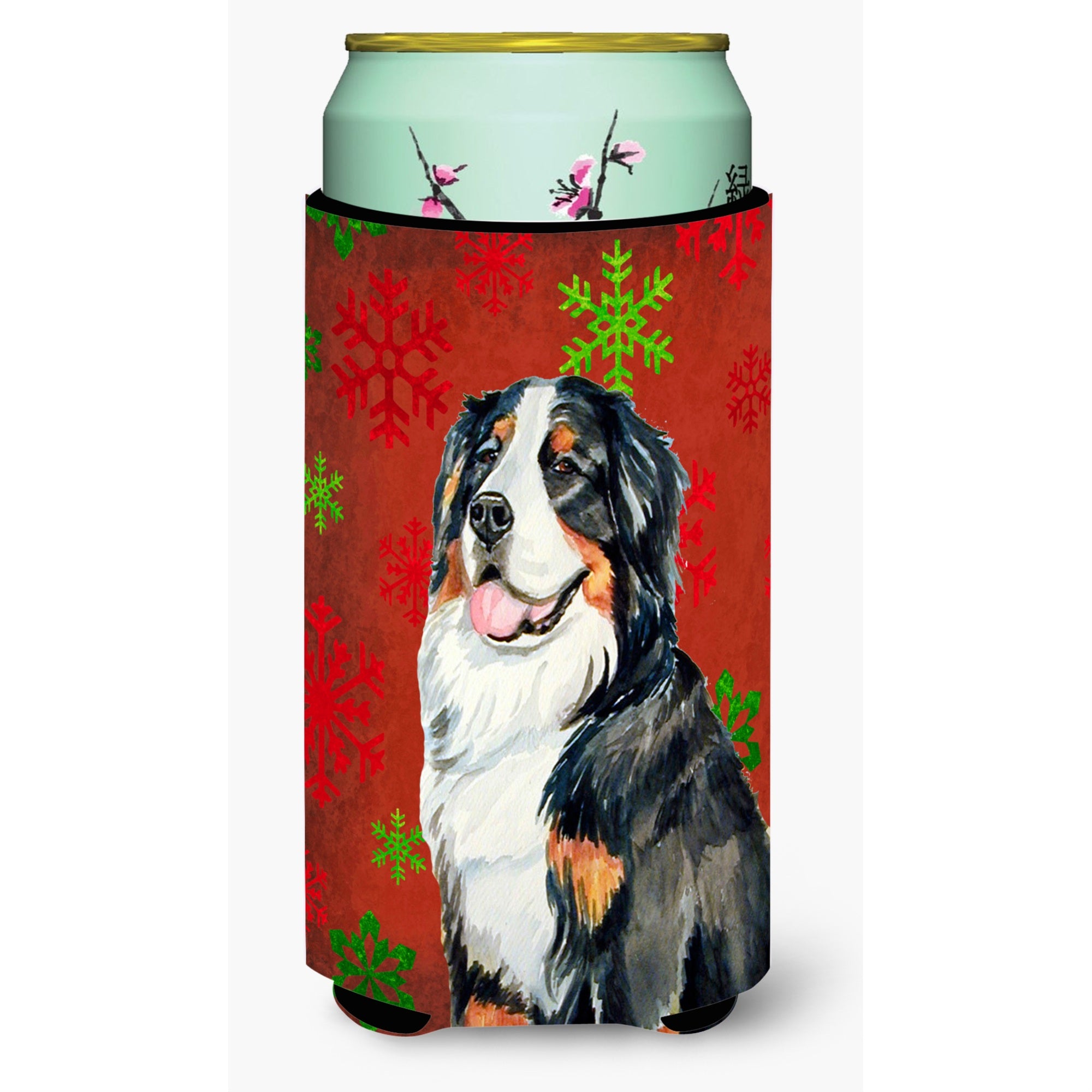 Bernese Mountain Dog Snowflakes Holiday Christmas  Tall Boy Beverage Insulator Beverage Insulator Hugger