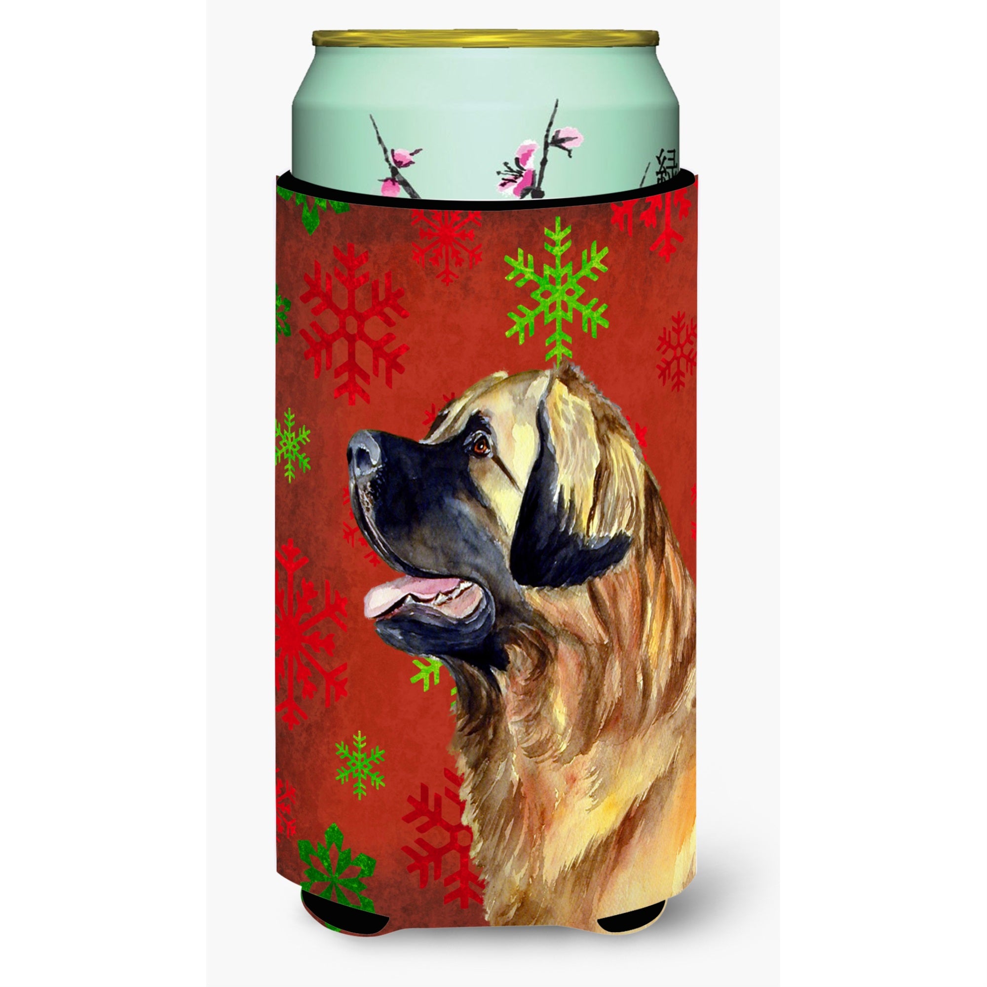 Leonberger Red And Green Snowflakes Holiday Christmas  Tall Boy Beverage Insulator Beverage Insulator Hugger