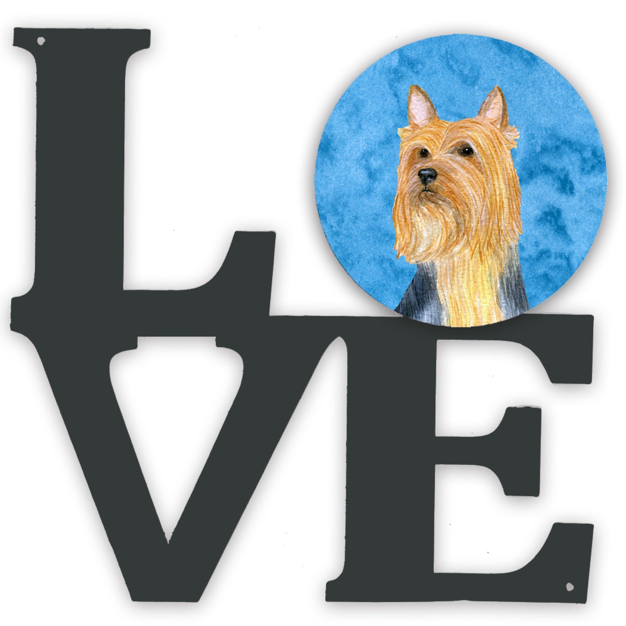 'Caroline'S Treasures Blue Silky Terrier Metal Artwork Love Wall-Decor, Multicolor''