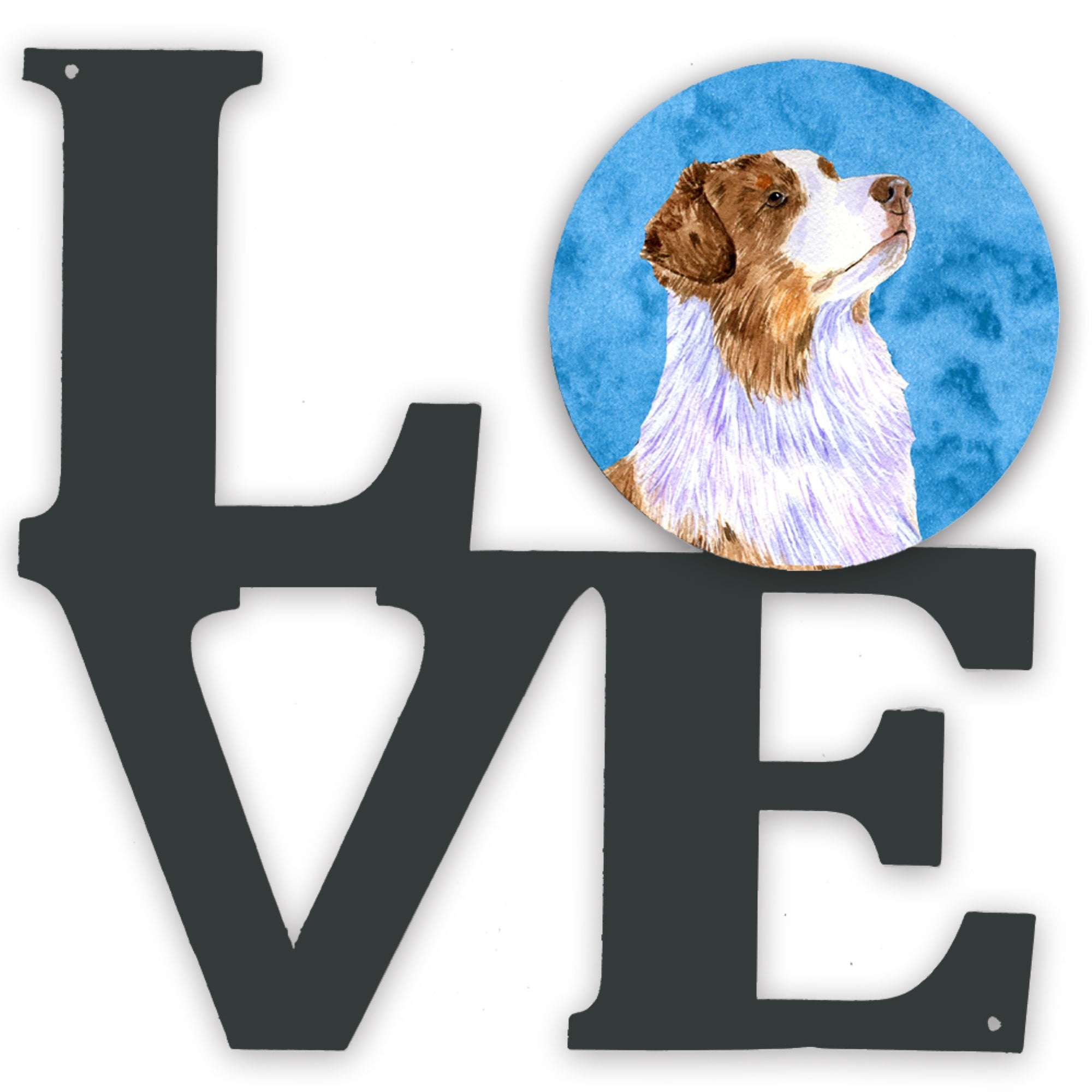 'Caroline'S Treasures Blue Australian Shepherd Metal Artwork Love Wall-Decor, Multicolor''
