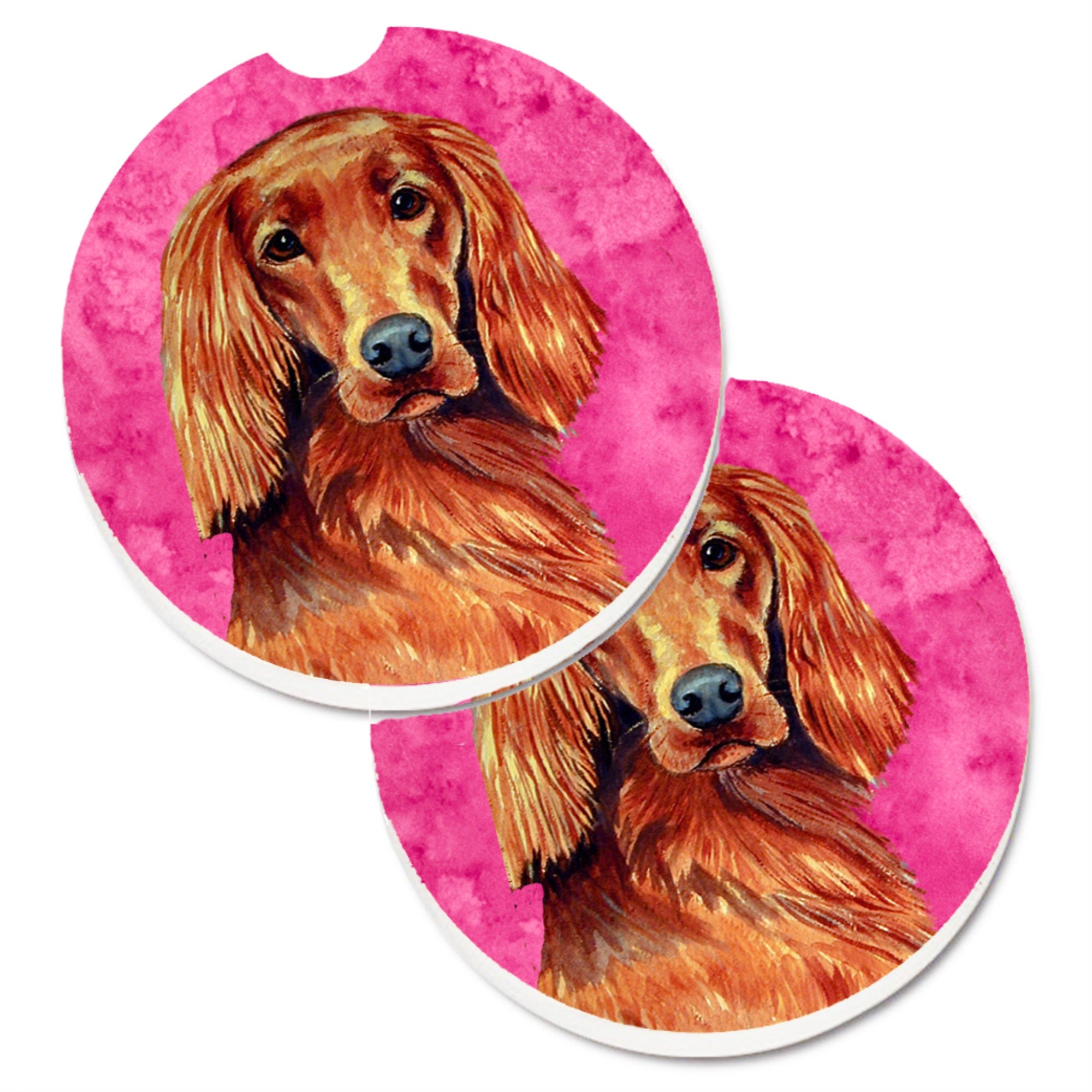 'Caroline'S Treasures Pink Irish Setter Set Of 2 Cup Holder Car Coasters Lh9389Pkcarc, 2.56, Multicolor''