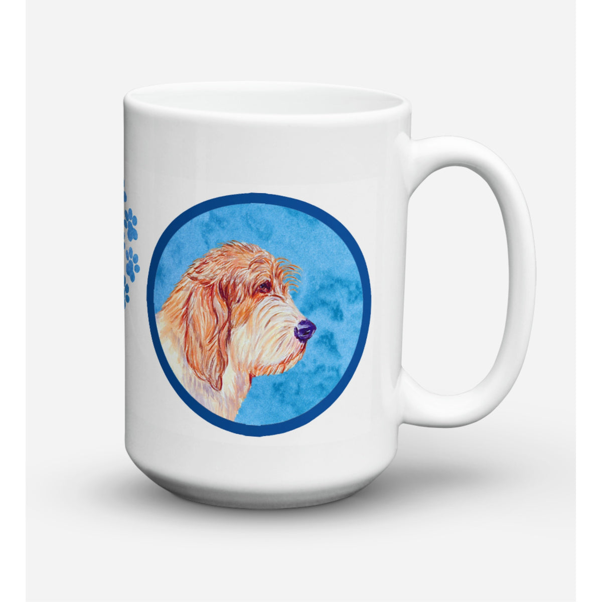 'Caroline's Treasures LH9397BU-CM15 Petit Basset Griffon Vendeen Microwavable Ceramic Coffee Mug, 15 oz, Multicolor''