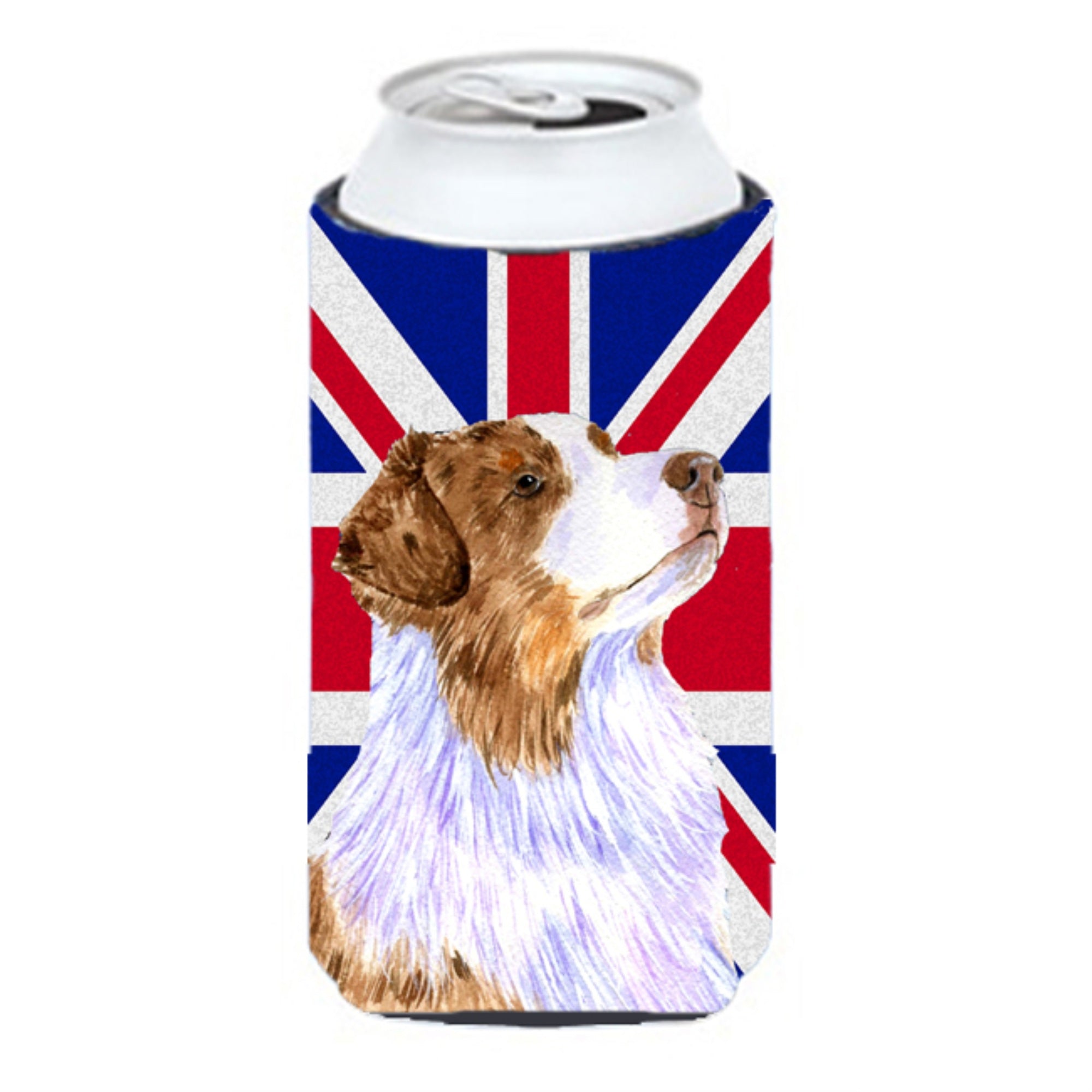 Australian Shepherd With English Union Jack British Flag Tall Boy Beverage Insulator Hugger Lh9470Tbc