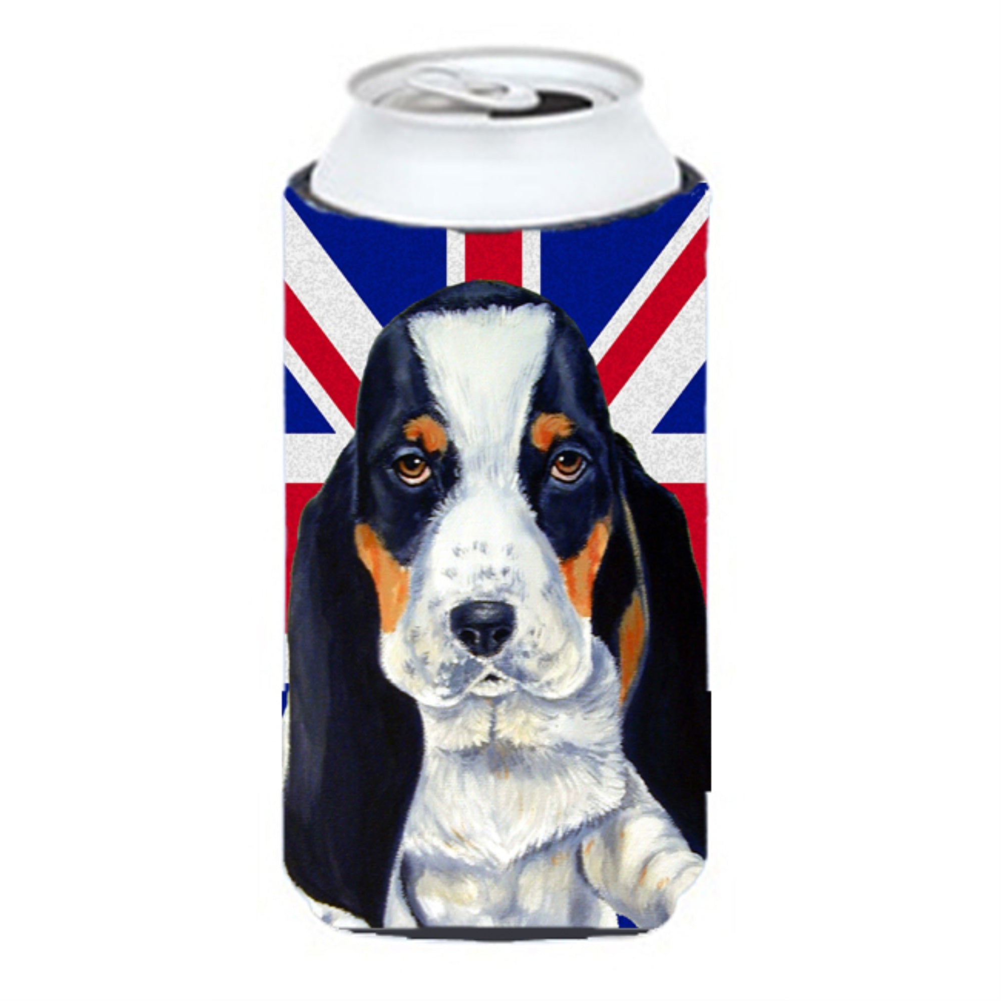 Basset Hound With English Union Jack British Flag Tall Boy Beverage Insulator Hugger Lh9481Tbc