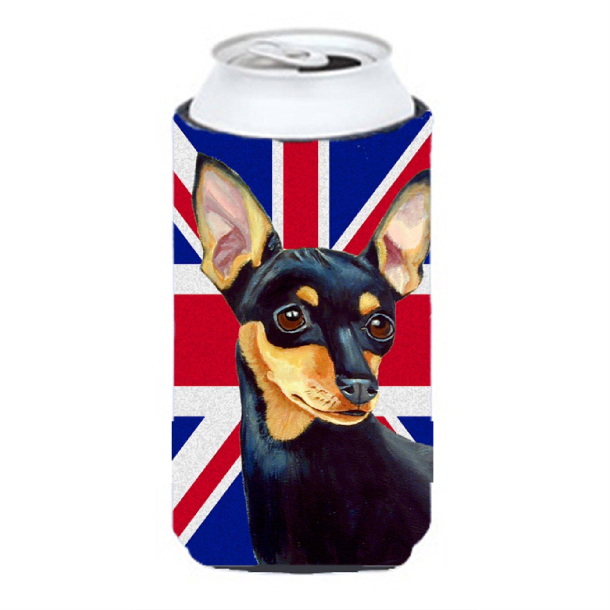 Min Pin With English Union Jack British Flag Tall Boy Beverage Insulator Hugger Lh9487Tbc
