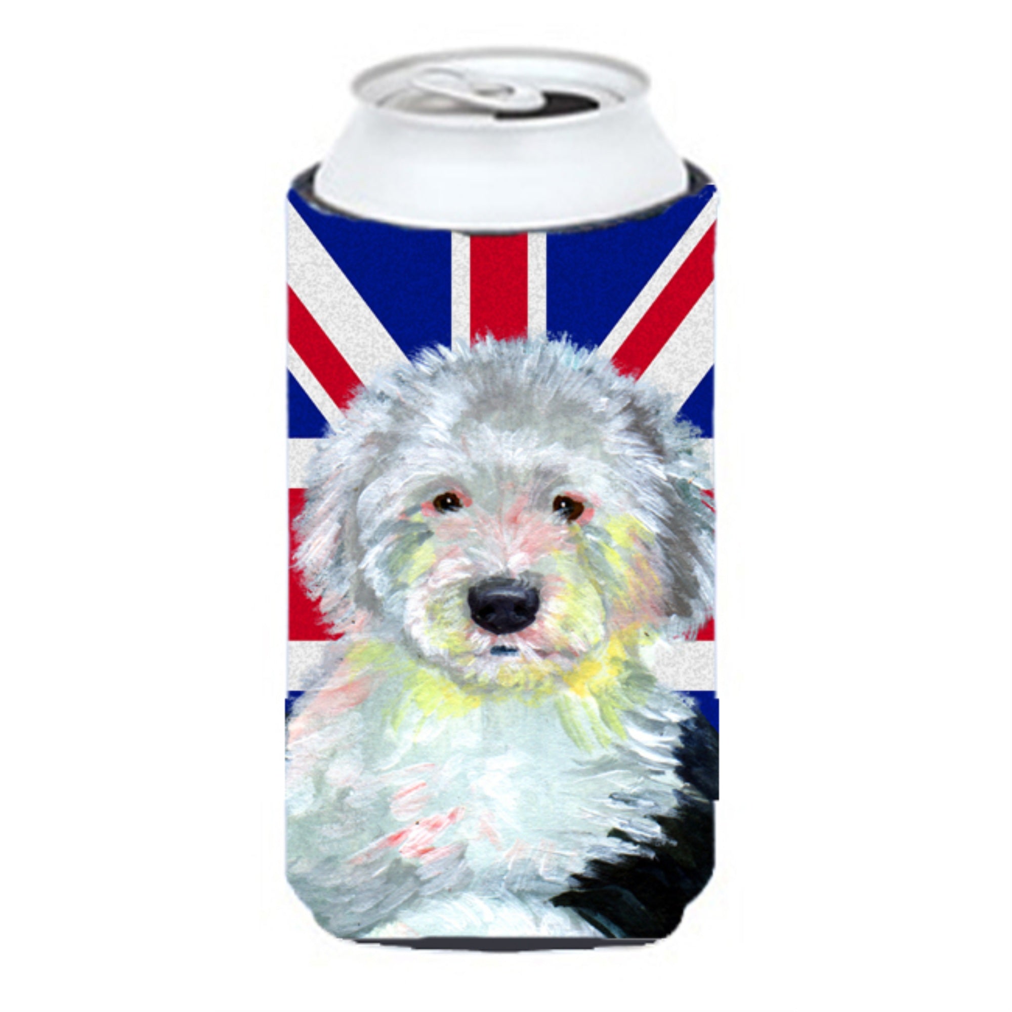 Old English Sheepdog With English Union Jack British Flag Tall Boy Beverage Insulator Hugger Lh9497Tbc