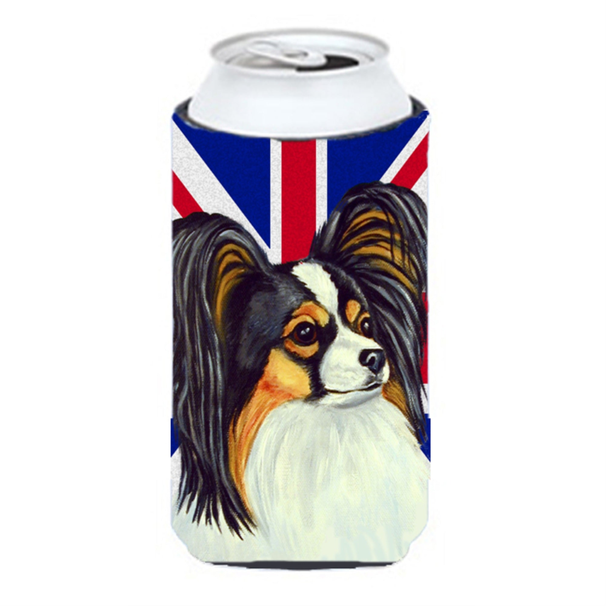 Papillon With English Union Jack British Flag Tall Boy Beverage Insulator Hugger Lh9503Tbc