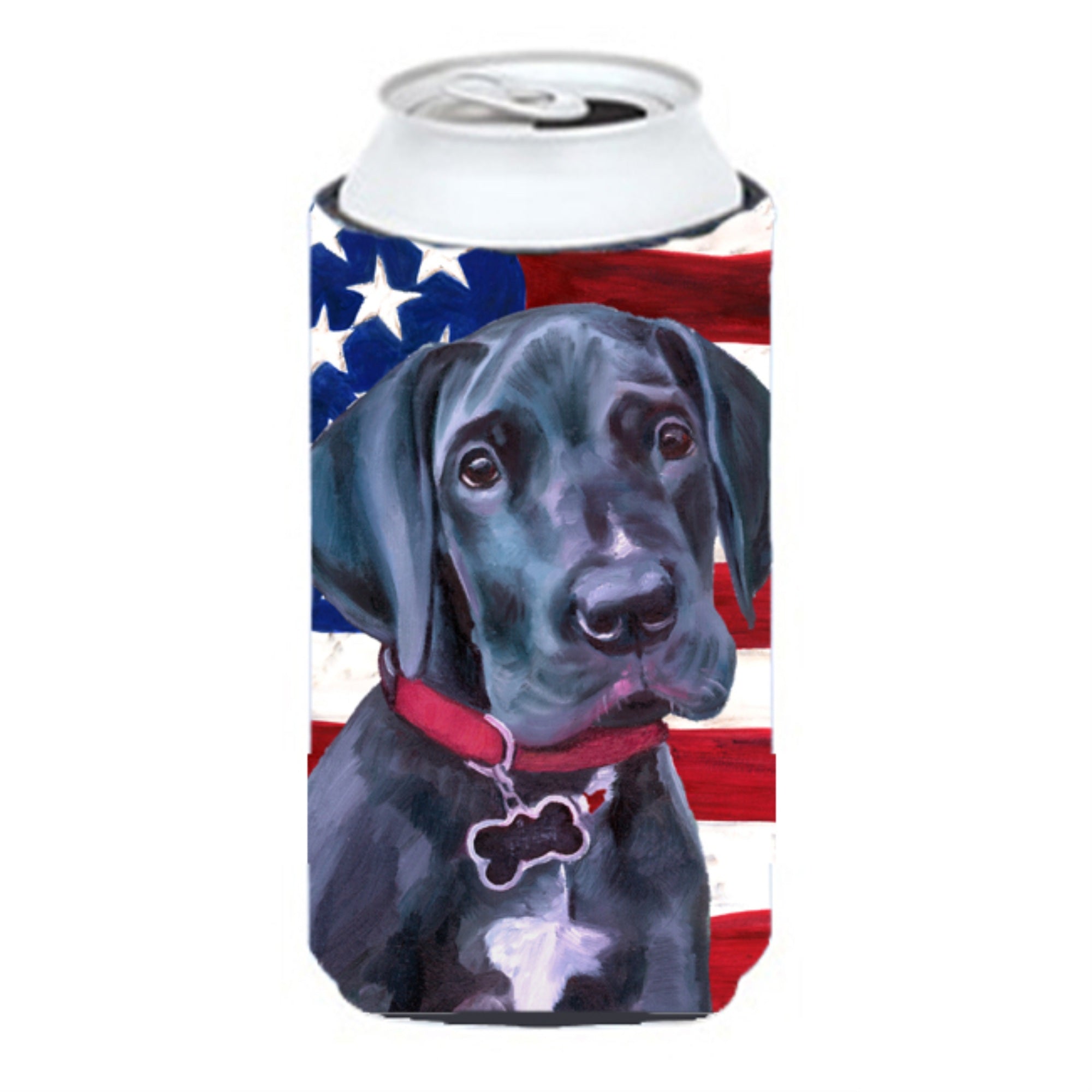 Black Great Dane Puppy Usa Patriotic American Flag Tall Boy Beverage Insulator Hugger Lh9544Tbc