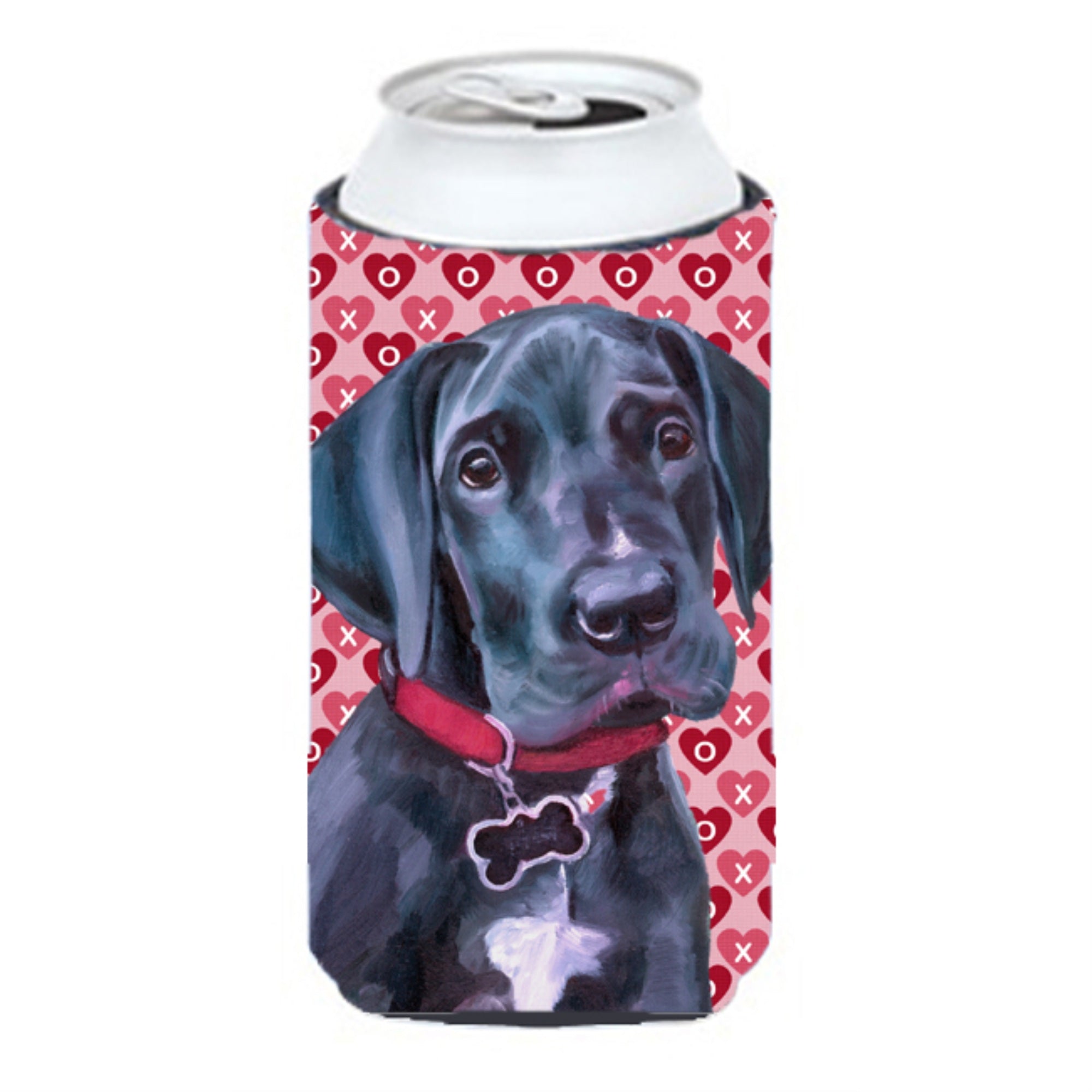 Black Great Dane Puppy Hearts Love And Valentines Day Tall Boy Beverage Insulator Hugger Lh9565Tbc