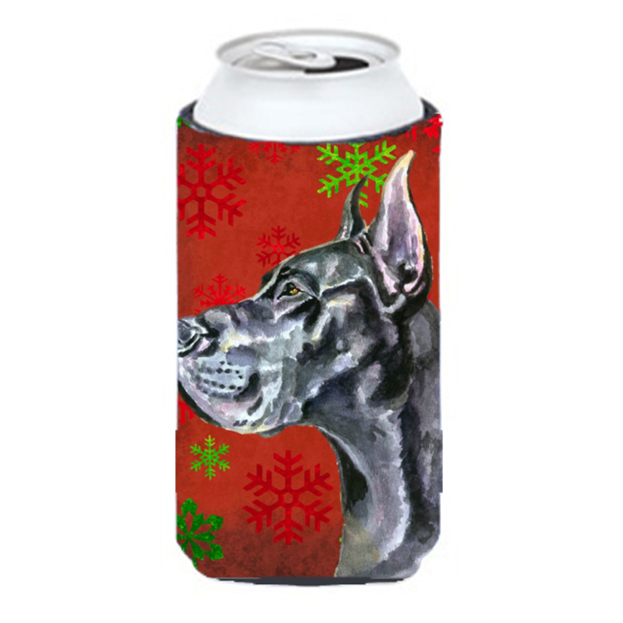 Black Great Dane Red Snowflakes Holiday Christmas Tall Boy Beverage Insulator Hugger Lh9578Tbc