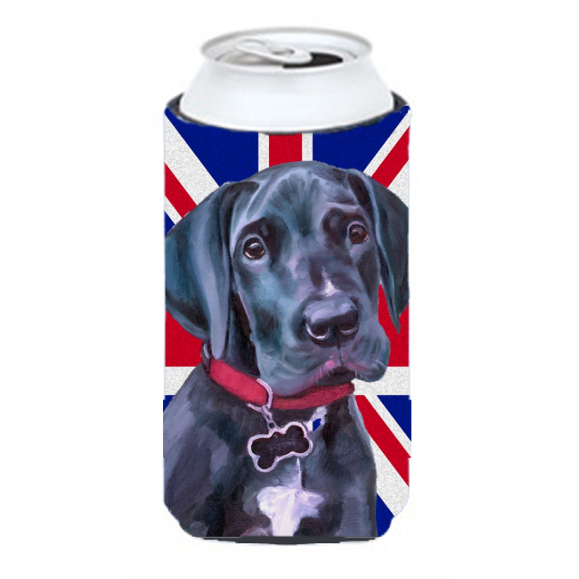 Black Great Dane Puppy With English Union Jack British Flag Tall Boy Beverage Insulator Hugger Lh9600Tbc