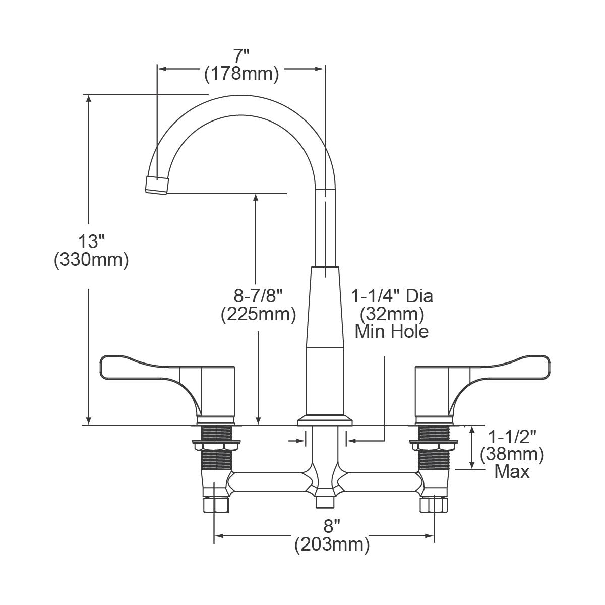 Elkay 8'' Centerset Concealed Deck Mount Faucet With Gooseneck Spout And 4'' Lever Handles + Stop Chrome