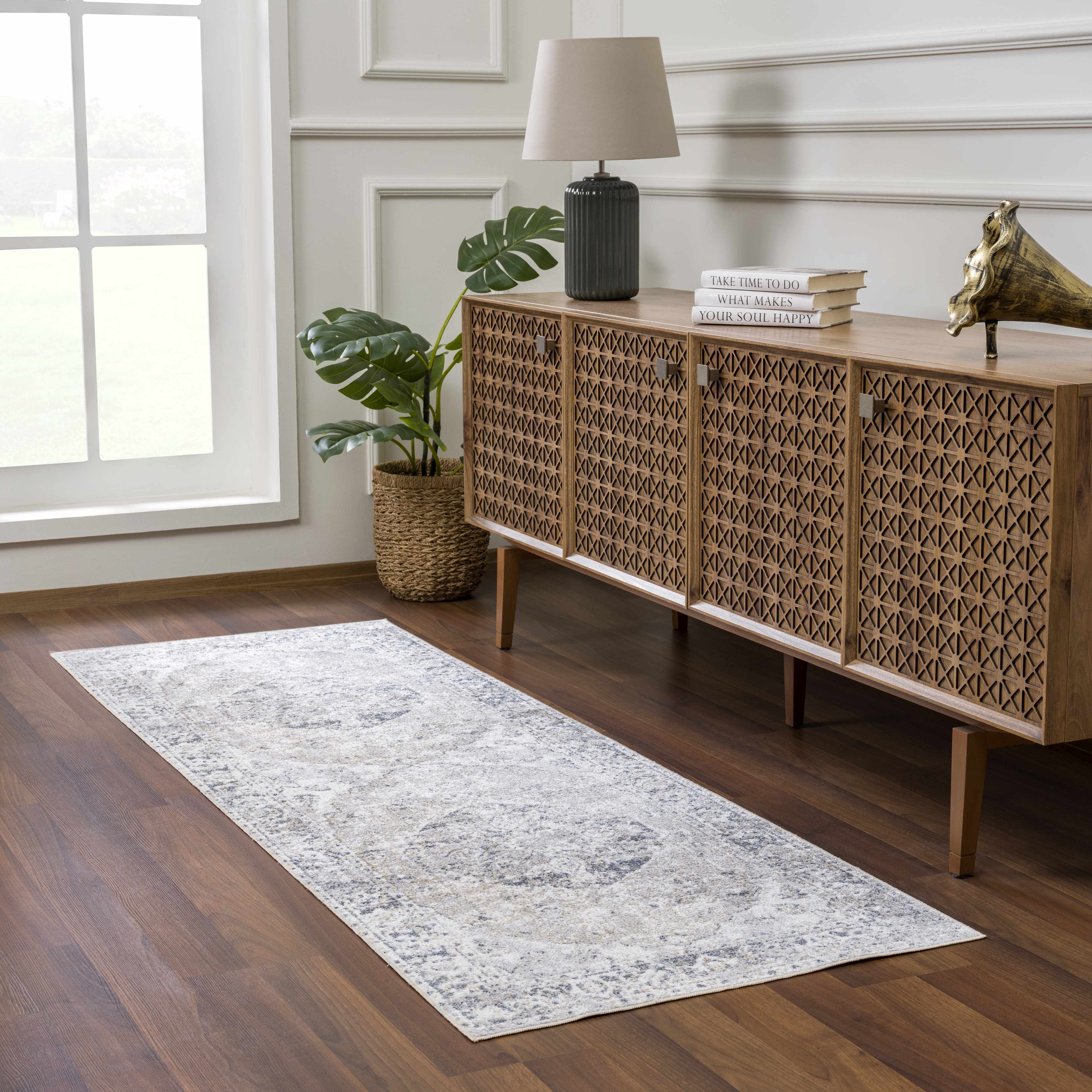 Rudo Cream Washable 7ft Runner Rug