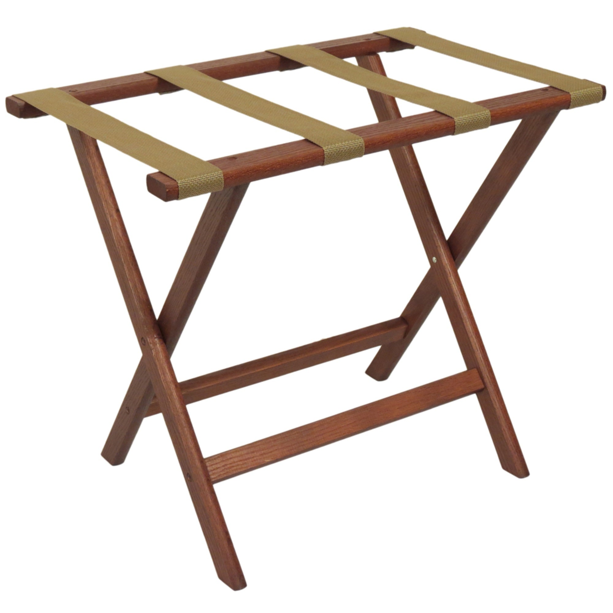 Wooden Mallet Deluxe Straight Leg Luggage Rack, Tan Straps, Mahogany