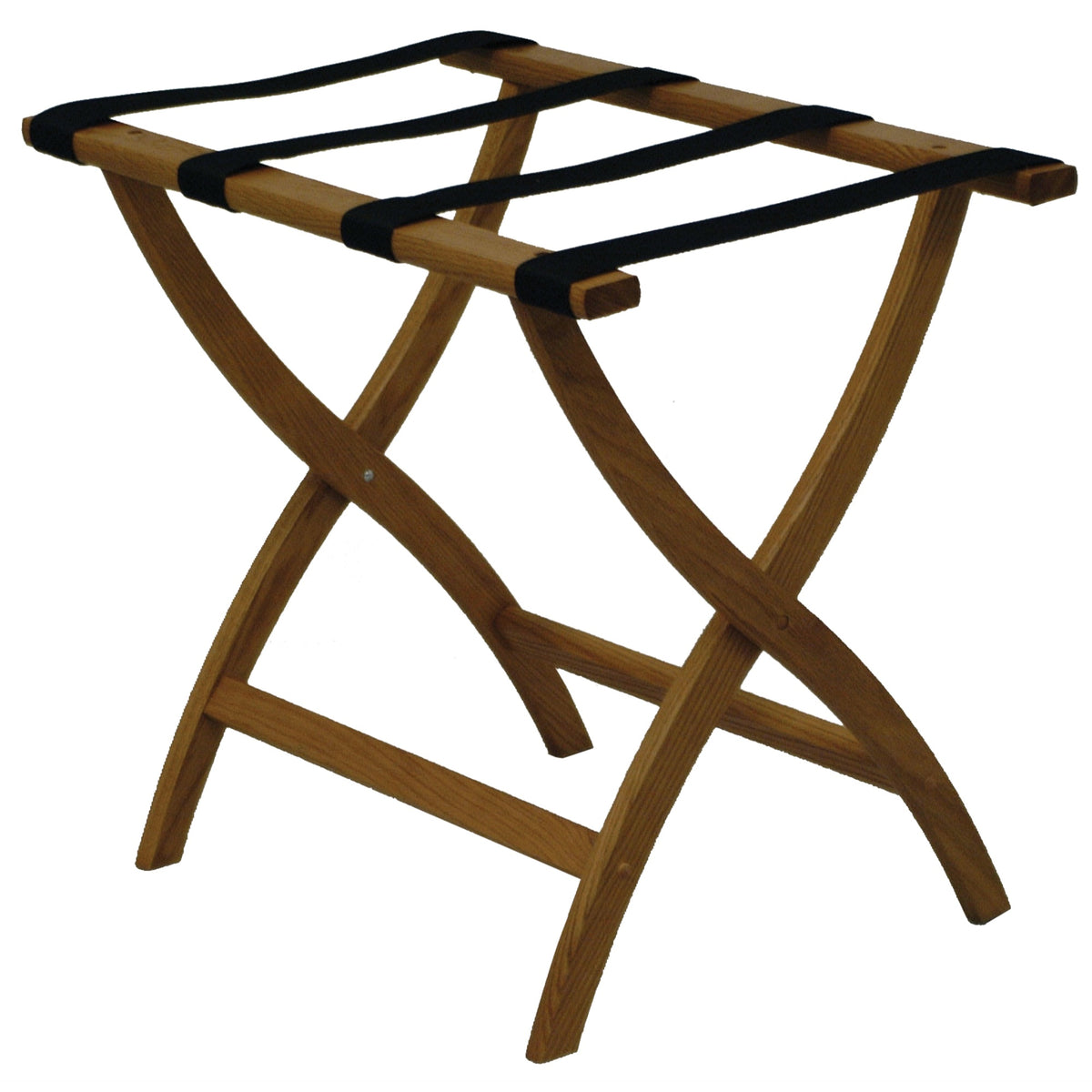 Wooden Mallet Designer Curve Leg Luggage Rack, Black Straps, Medium Oak