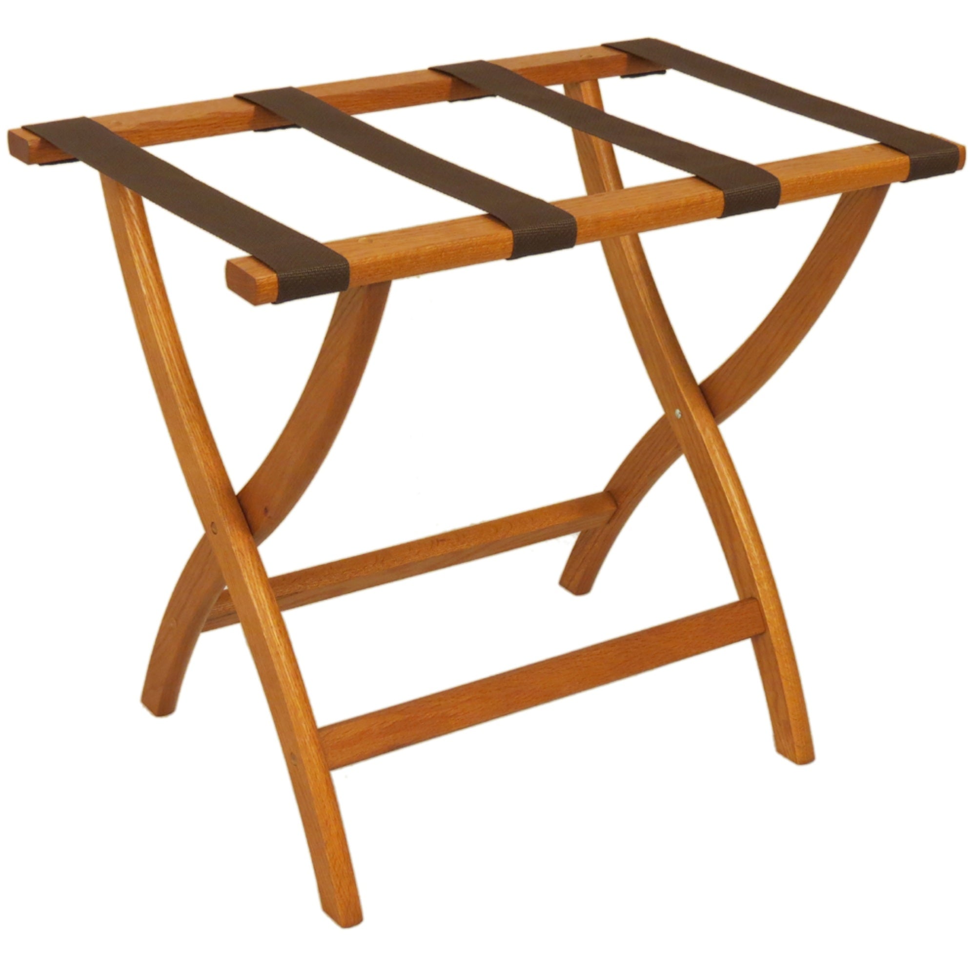 Wooden Mallet Designer Curve Leg Luggage Rack, Brown Straps, Medium Oak
