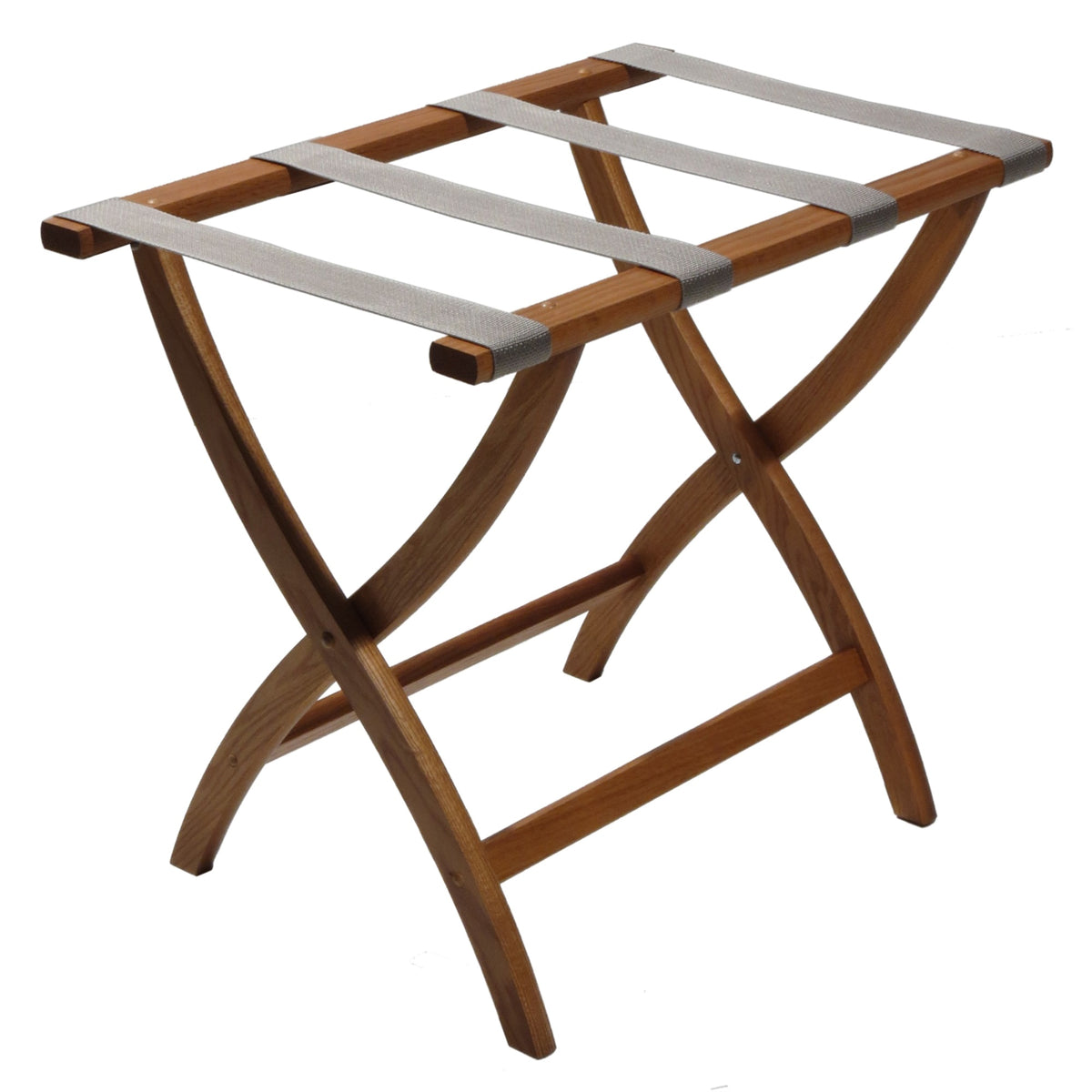 Wooden Mallet Designer Curve Leg Luggage Rack, Grey Straps, Medium Oak