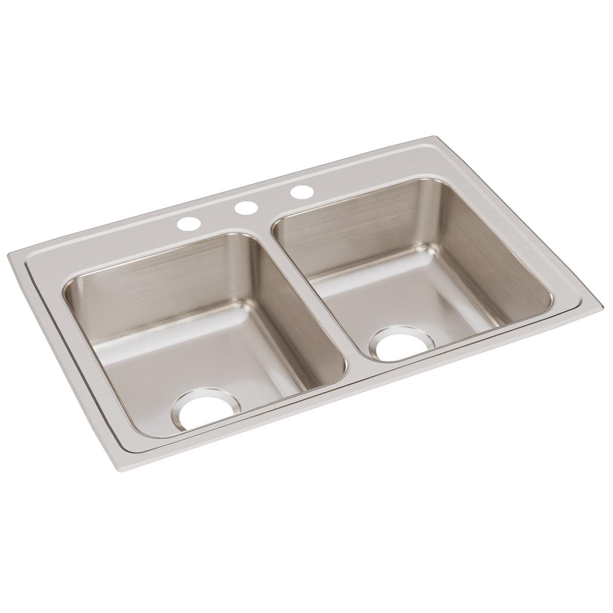 Elkay Lustertone Classic Stainless Steel 33'' X 22'' X 8-1/8'', Equal Double Bowl Drop-In Sink
