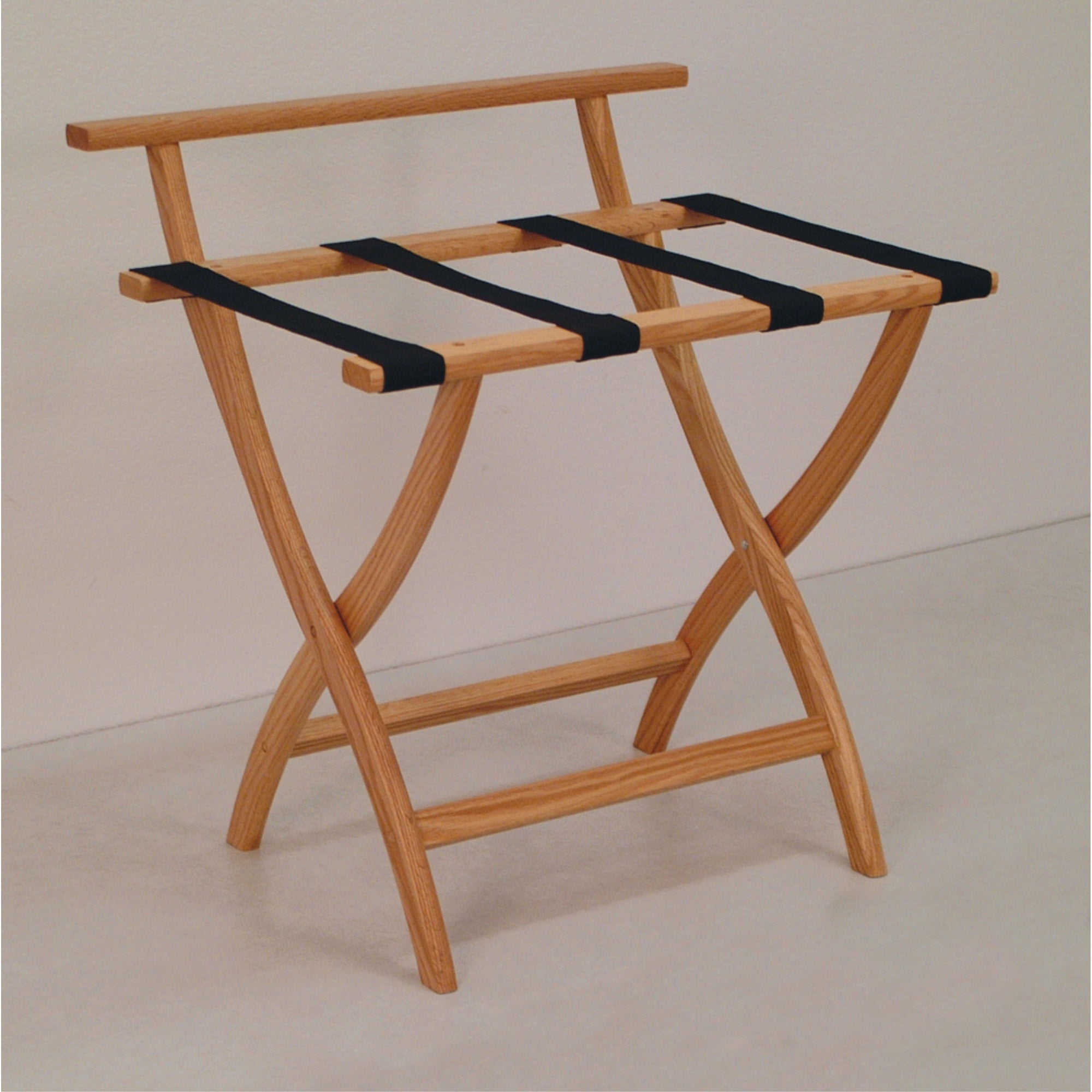 Wooden Mallet Wallsaver Luggage Rack, Black Straps, Light Oak