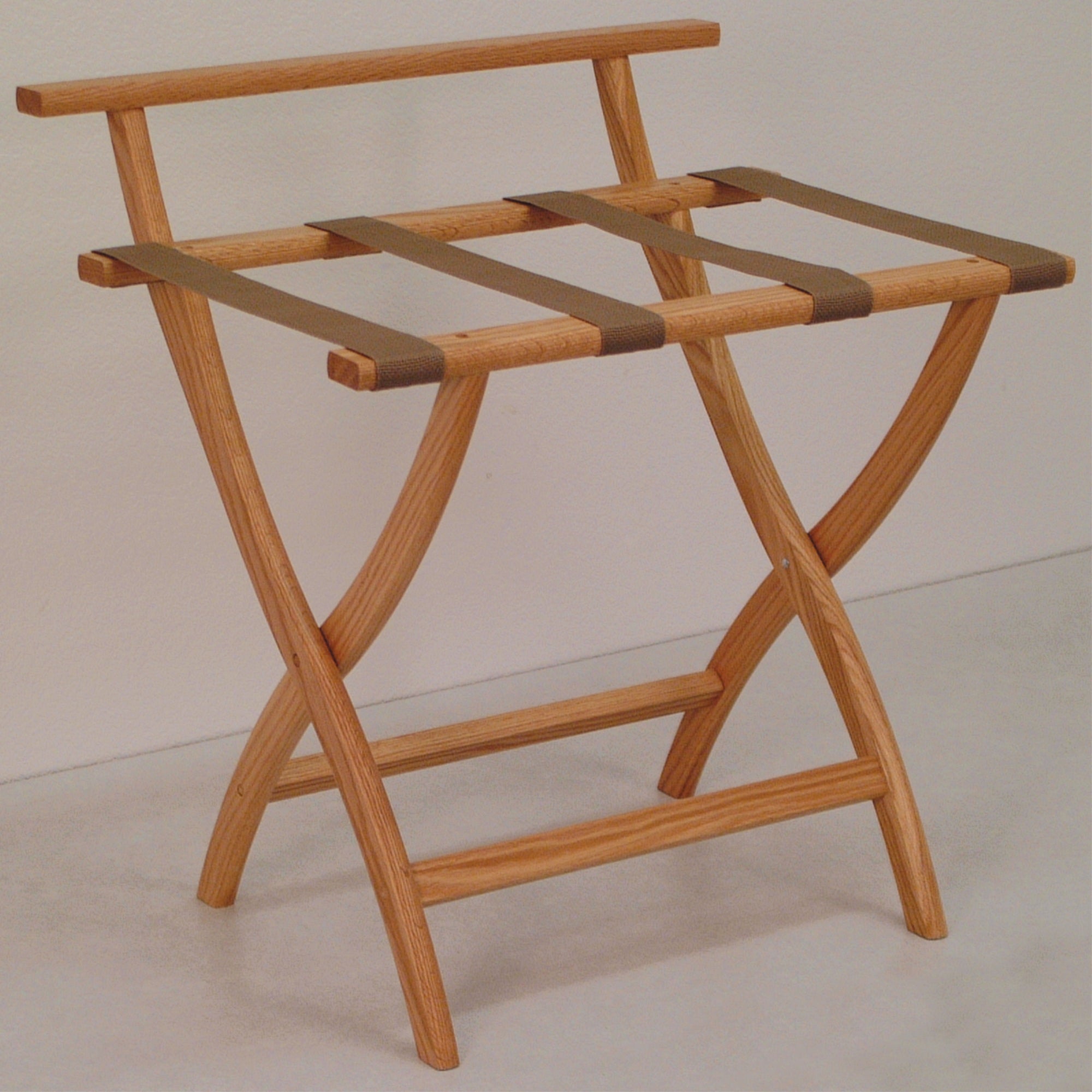 Wooden Mallet Wallsaver Luggage Rack, Tan Straps, Light Oak