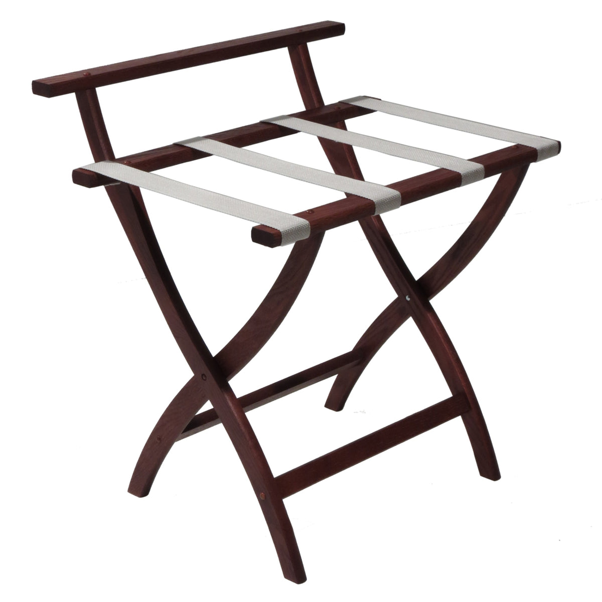 Wooden Mallet Wallsaver Luggage Rack, Silver Straps, Mahogany