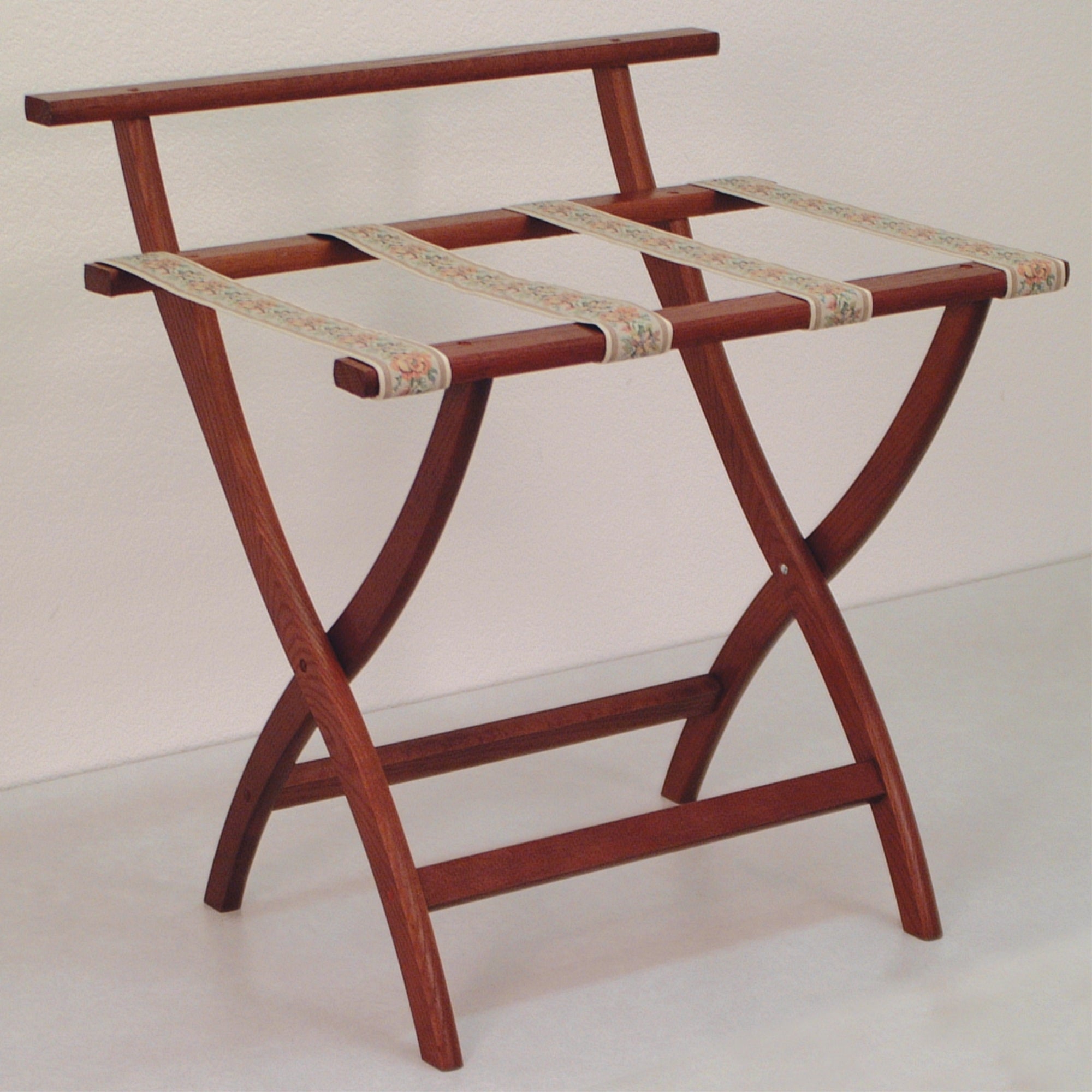 Wooden Mallet Wallsaver Luggage Rack, Tapestry Straps, Mahogany