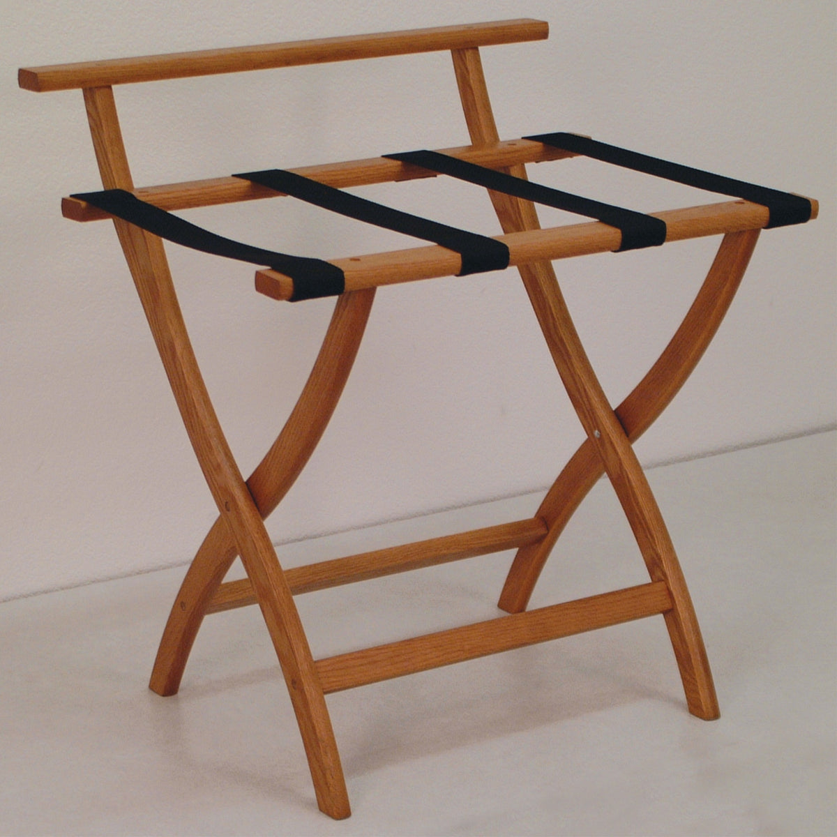 Wooden Mallet Wallsaver Luggage Rack, Black Straps, Medium Oak