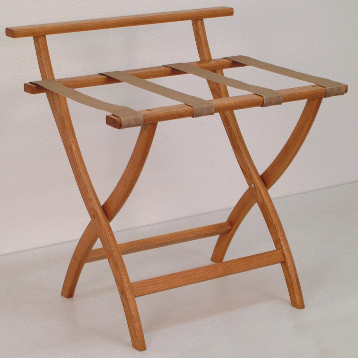 Wooden Mallet Wallsaver Luggage Rack, Tan Straps, Medium Oak