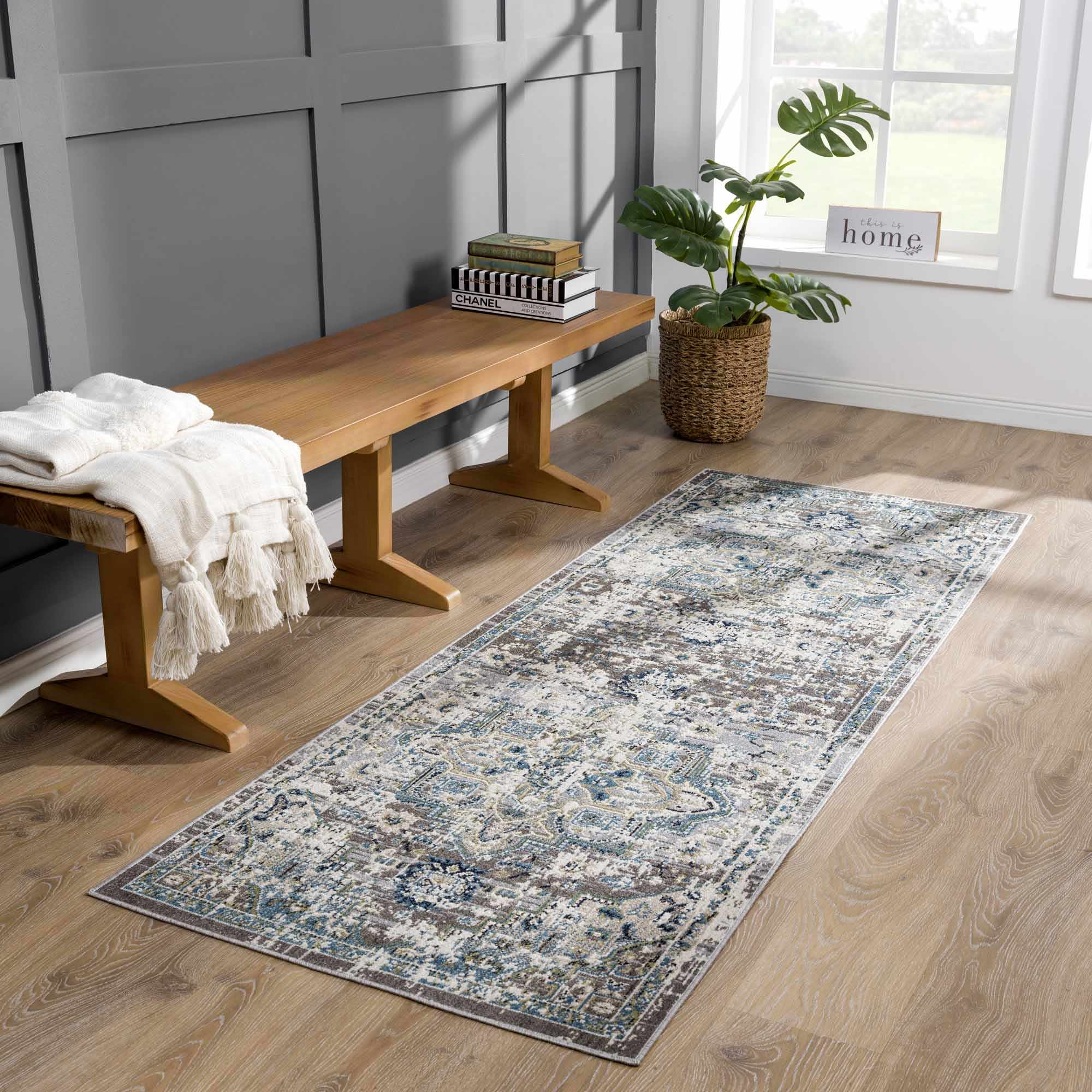 Cabacungan Gray & Blue Washable 7ft Runner Rug