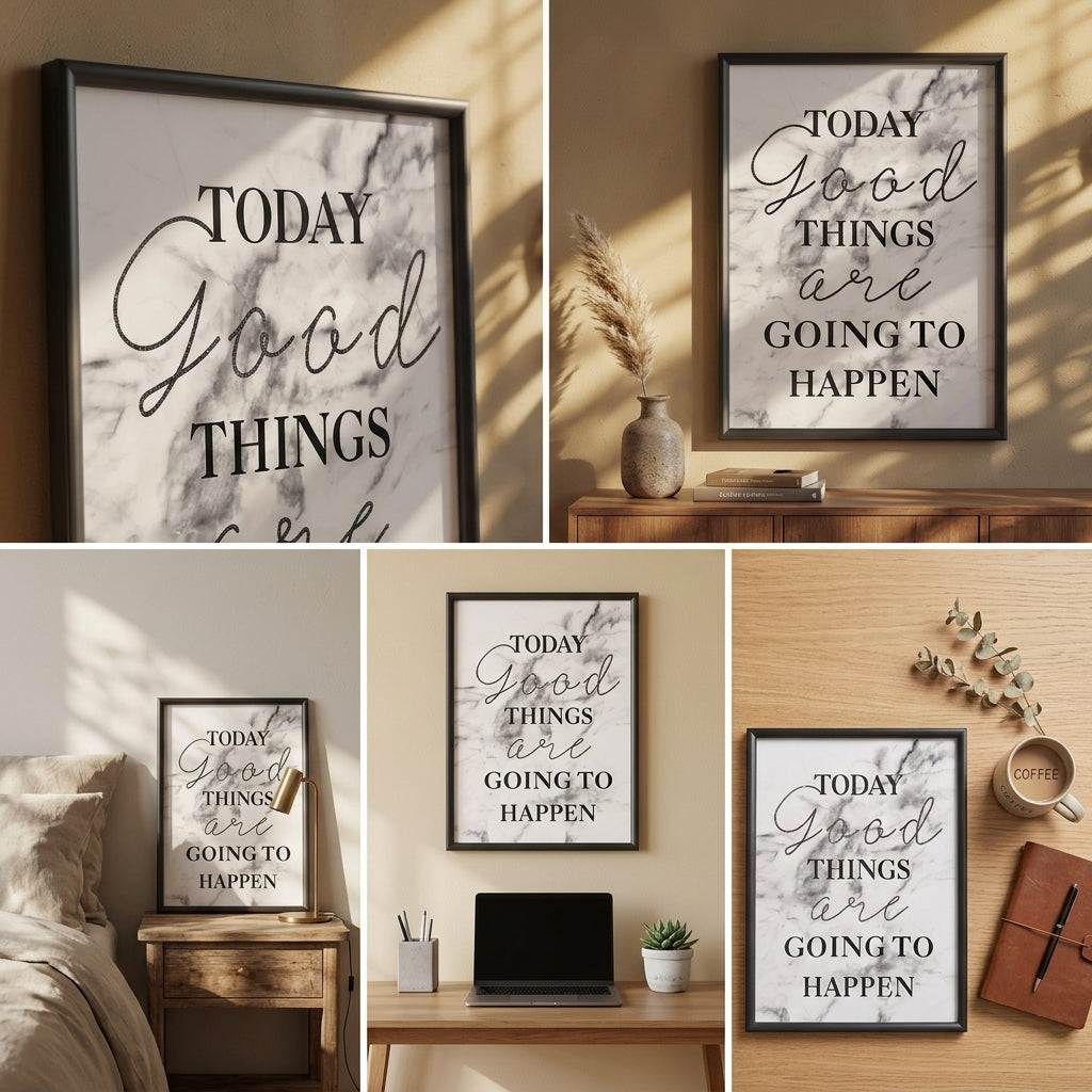 Boho Wall Décor - Framed Motivational Wall Art with Marble Aesthetic