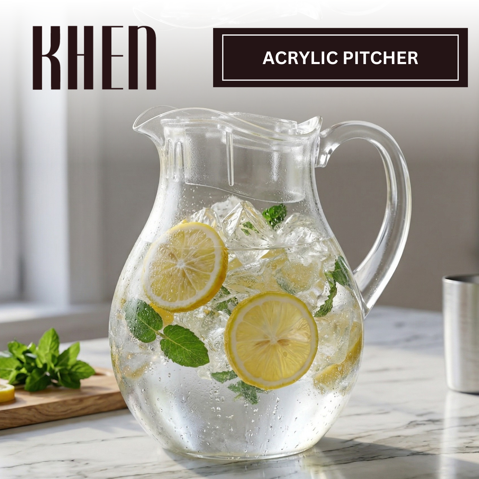 Acrylic Pitcher With Lid – 2 Liter Large Plastic Water Jug for Fridge