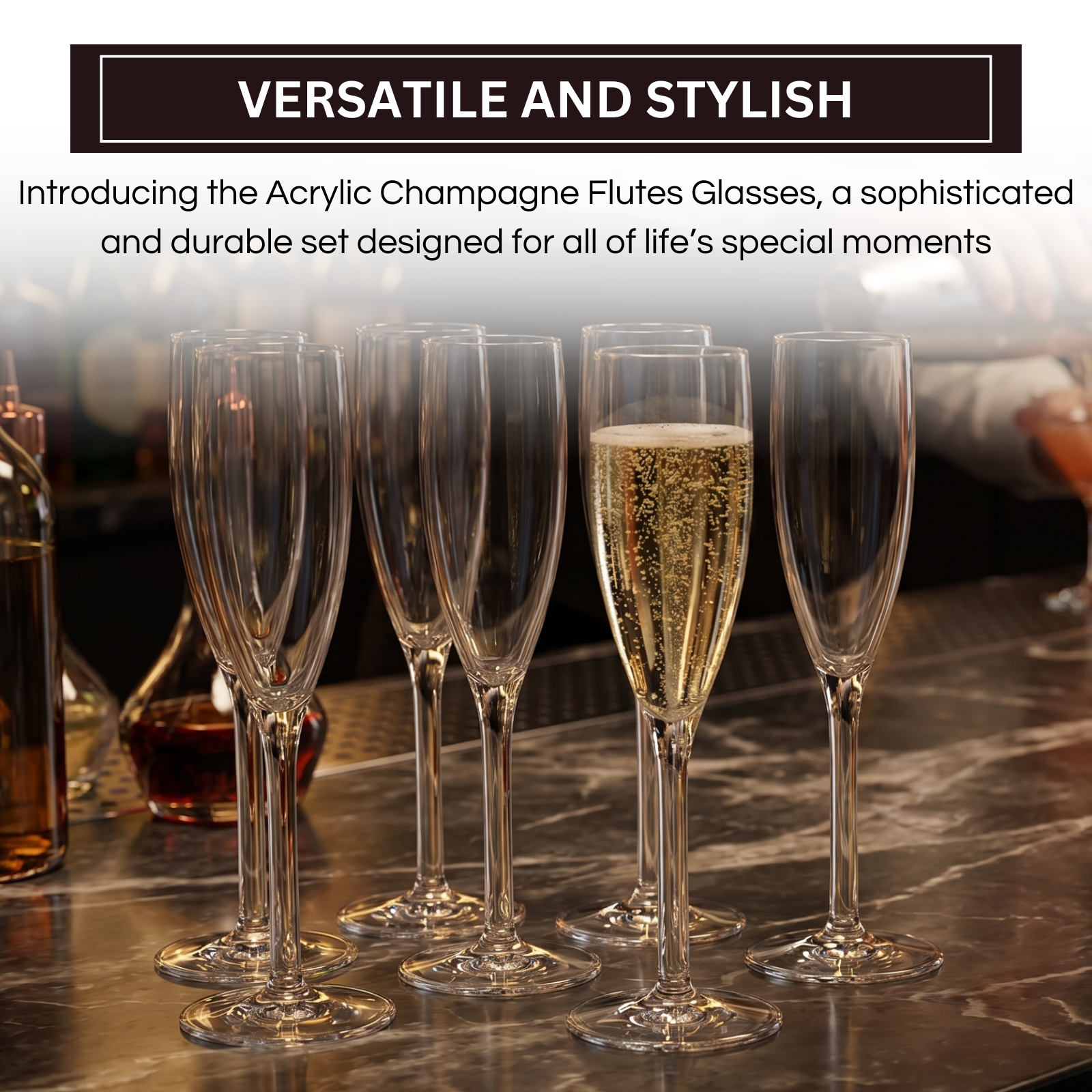 Barcelona Acrylic Champagne Flute Glassware, Set of 6