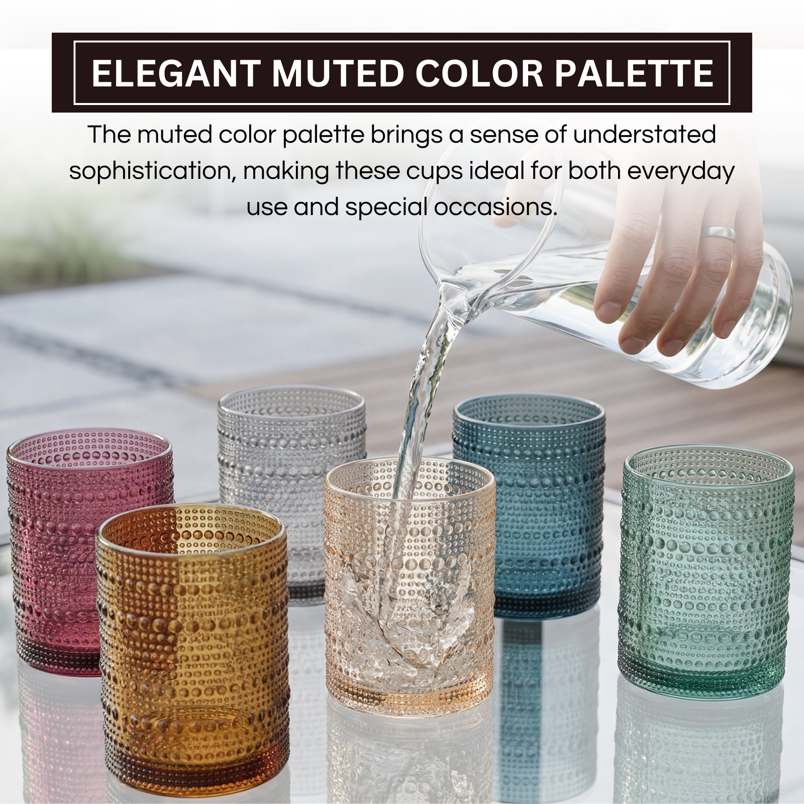 Plastic Hobnail Drinking Glasses Set of 6 Neutral Tones Cups 10oz