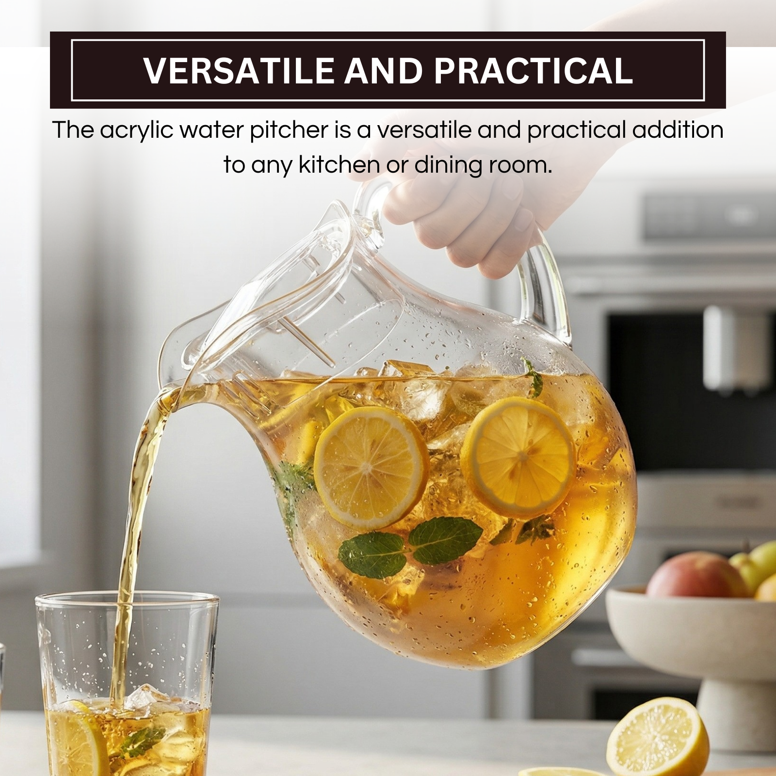 Acrylic Pitcher With Lid – 2 Liter Large Plastic Water Jug for Fridge