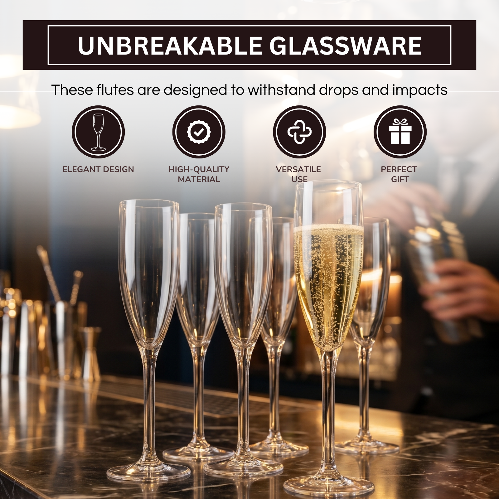 Barcelona Acrylic Champagne Flute Glassware, Set of 6