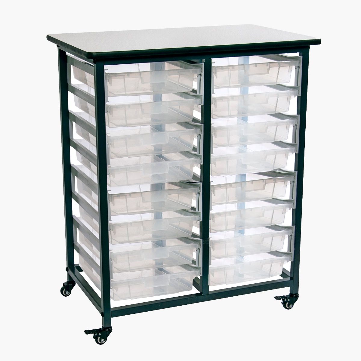Mobile Bin Storage Unit - Double Row With Small Clear Bins