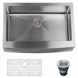 Miseno Farmhouse 30'' Single Basin Stainless Steel Kitchen Sink With Apron Front - Drain Assembly And Fitted Basin Rack Included