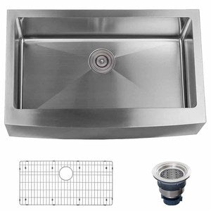Miseno Farmhouse 33'' Single Basin Stainless Steel Kitchen Sink With Apron Front - Drain Assembly And Basin Rack Included Free