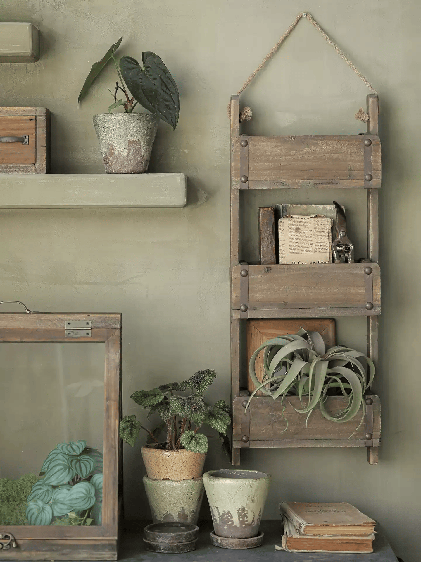 Rustic Three-Tier Wooden Wall Organizer