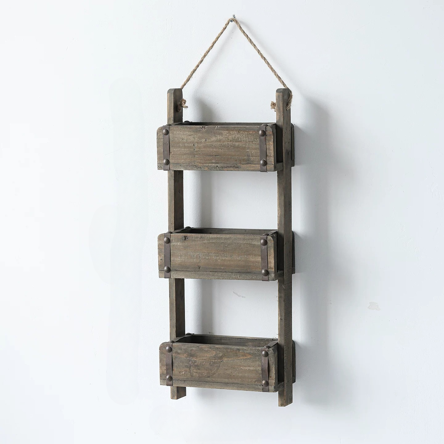 Rustic Three-Tier Wooden Wall Organizer