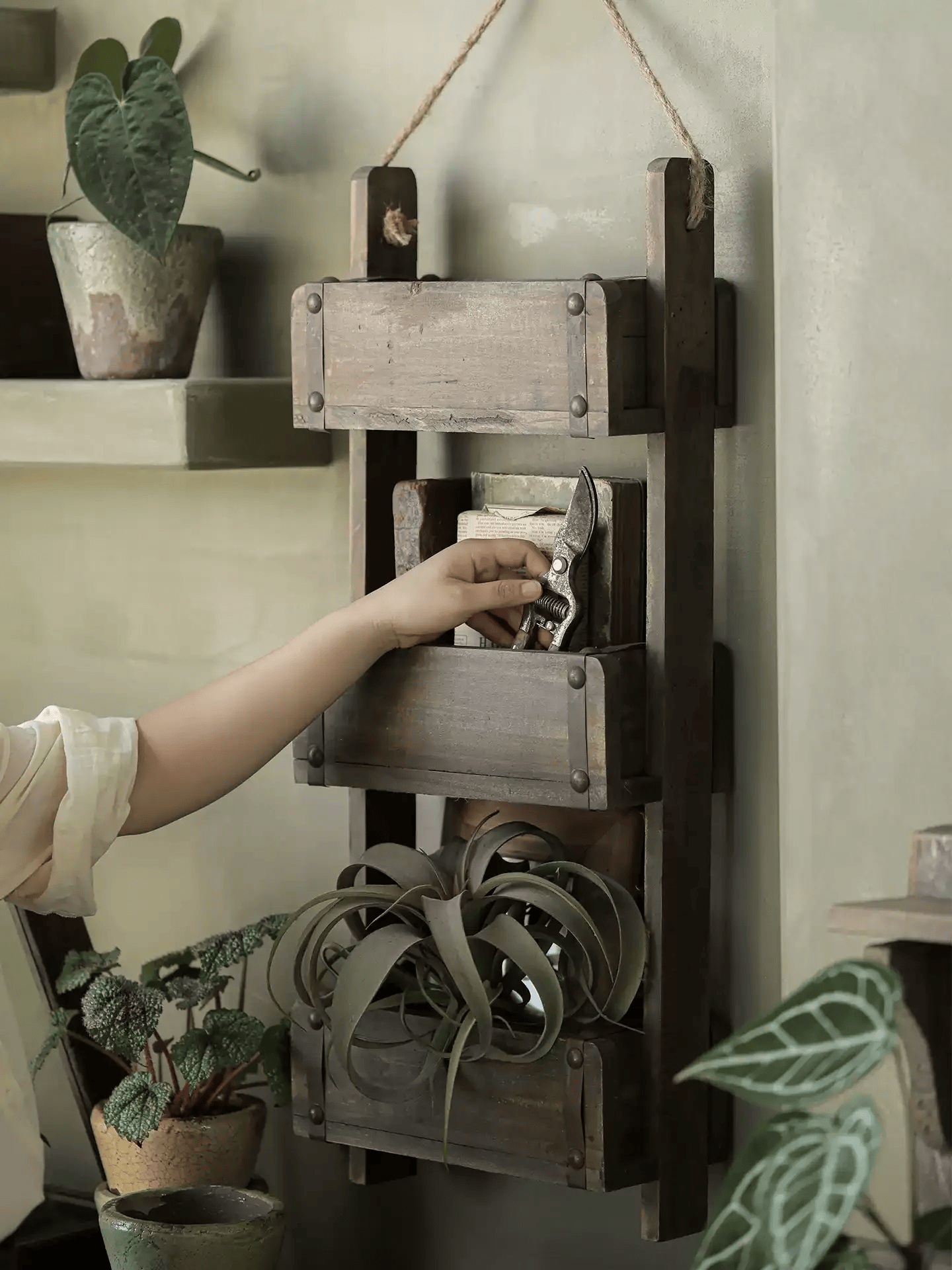 Rustic Three-Tier Wooden Wall Organizer