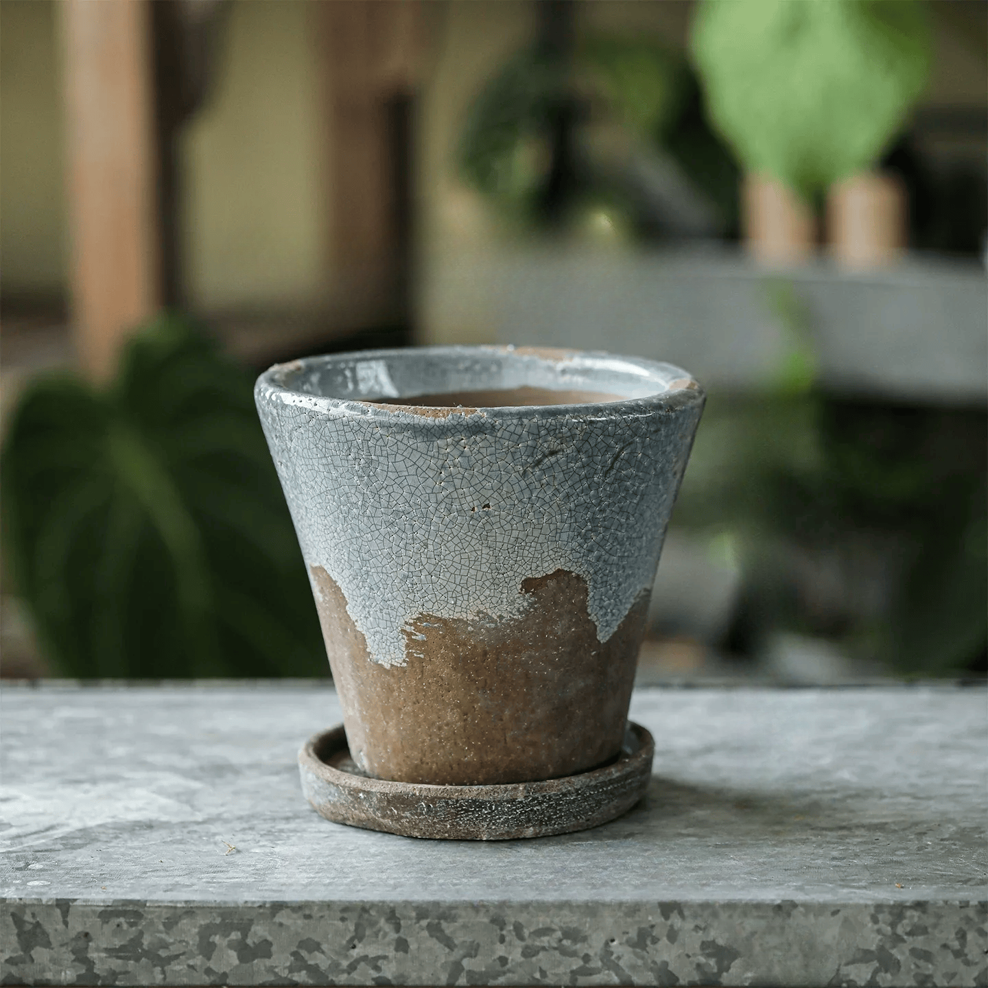 Weathered Heritage Flower Pot with Saucer