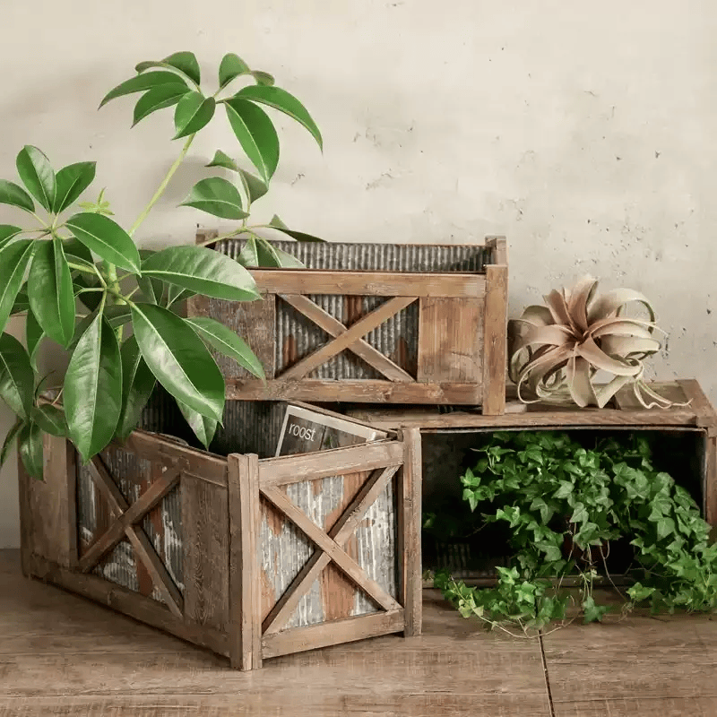 Weathered Garden Storage Planter