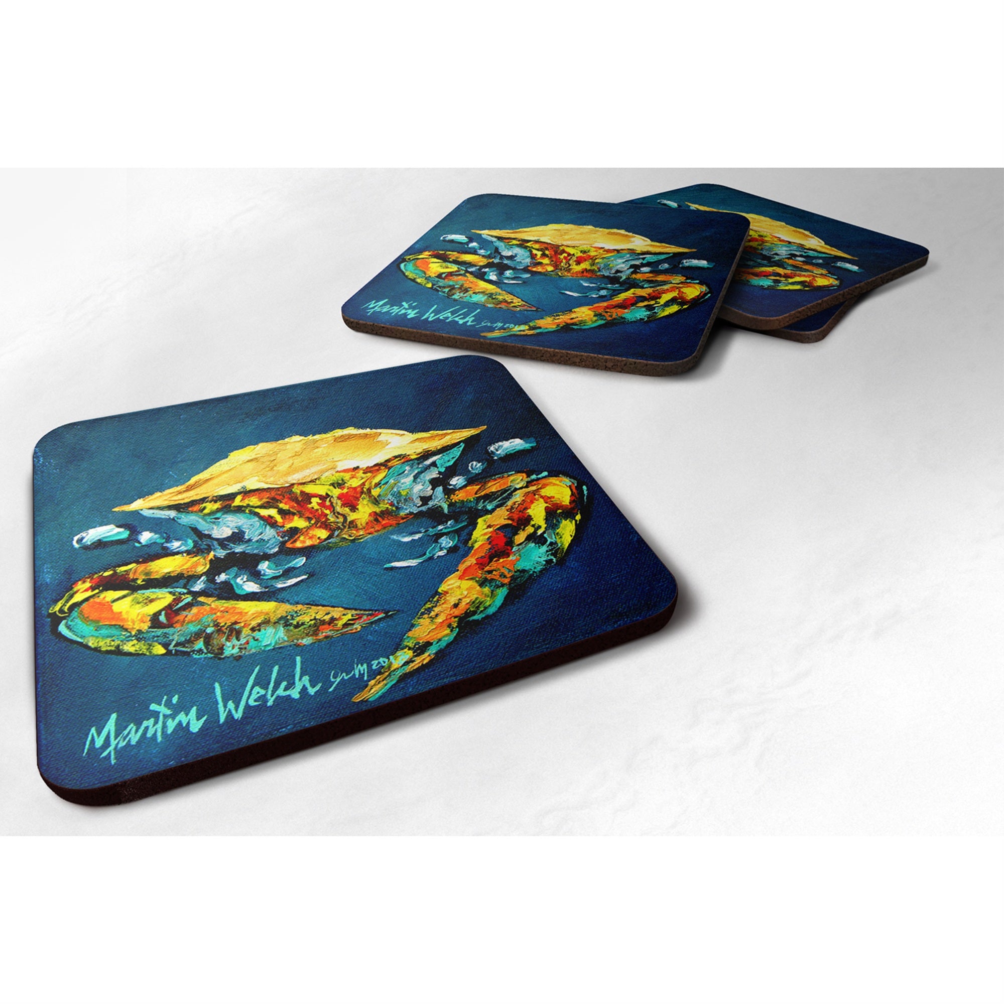 'Caroline'S Treasures Mw1013Fc Crab Catch Up Foam Coasters (Set Of 4), 3.5'''' H X 3.5'''' W, Multicolor''