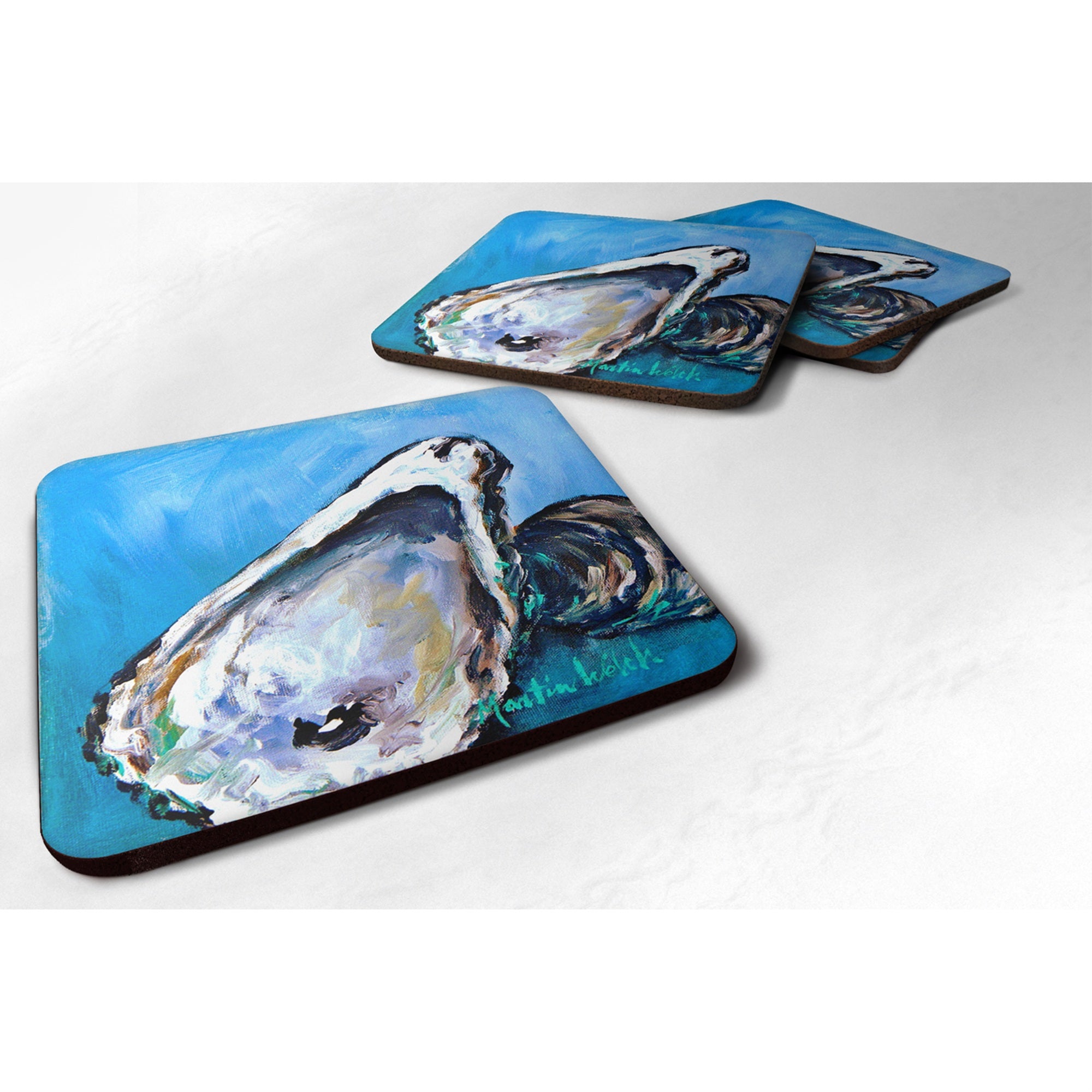 'Caroline'S Treasures Mw1048Fc Oyster Oyster Blue Foam Coasters (Set Of 4), 3.5'''' H X 3.5'''' W, Multicolor''