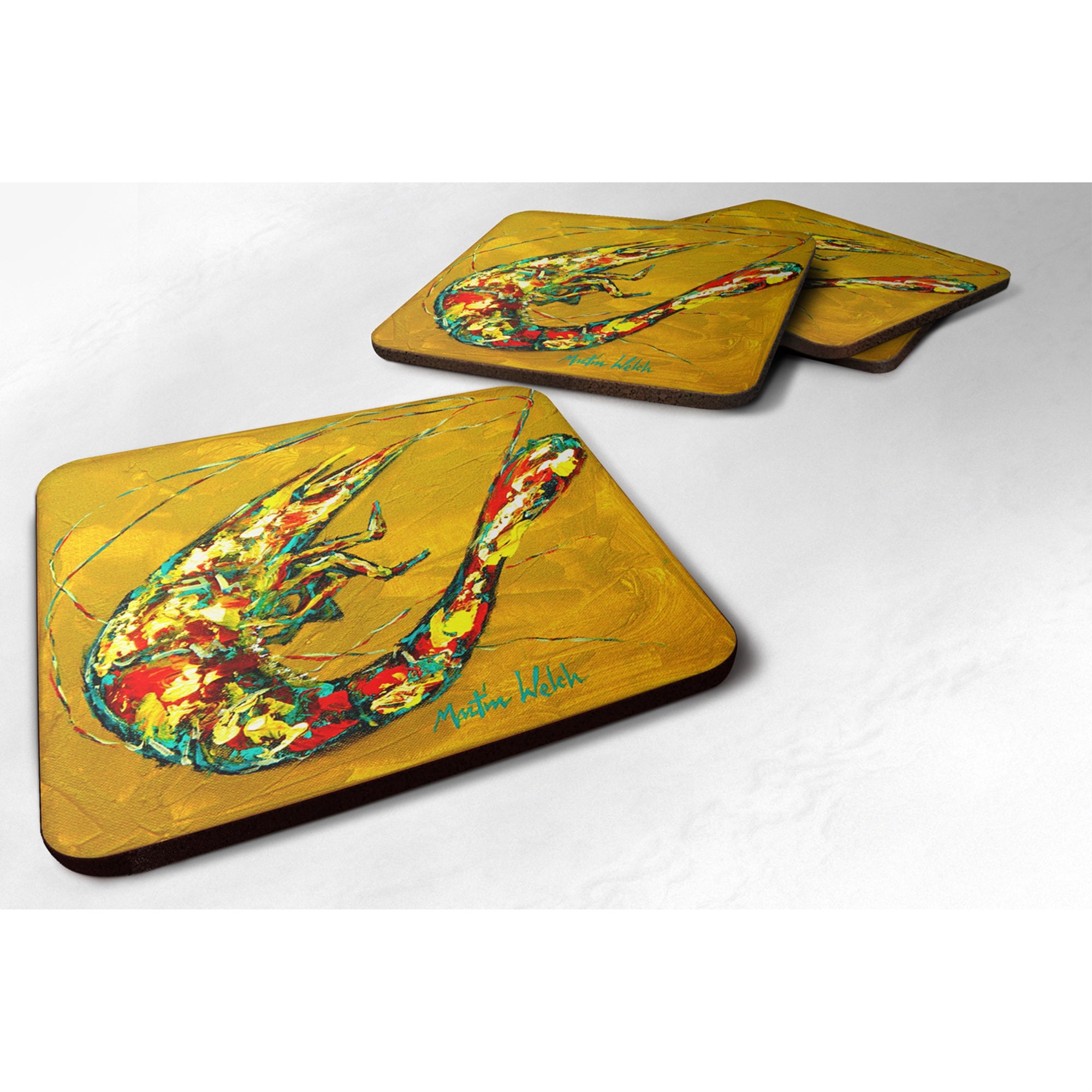'Caroline'S Treasures Mw1058Fc Shrimp Shrimp & Hot Mustard Foam Coasters (Set Of 4), 3.5'''' H X 3.5'''' W, Multicolor''