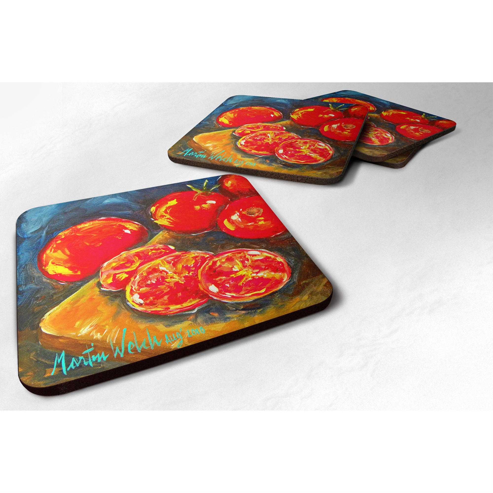 'Caroline'S Treasures Mw1059Fc Vegetables-Tomato Slice It Up Foam Coasters (Set Of 4), 3.5'''' H X 3.5'''' W, Multicolor''