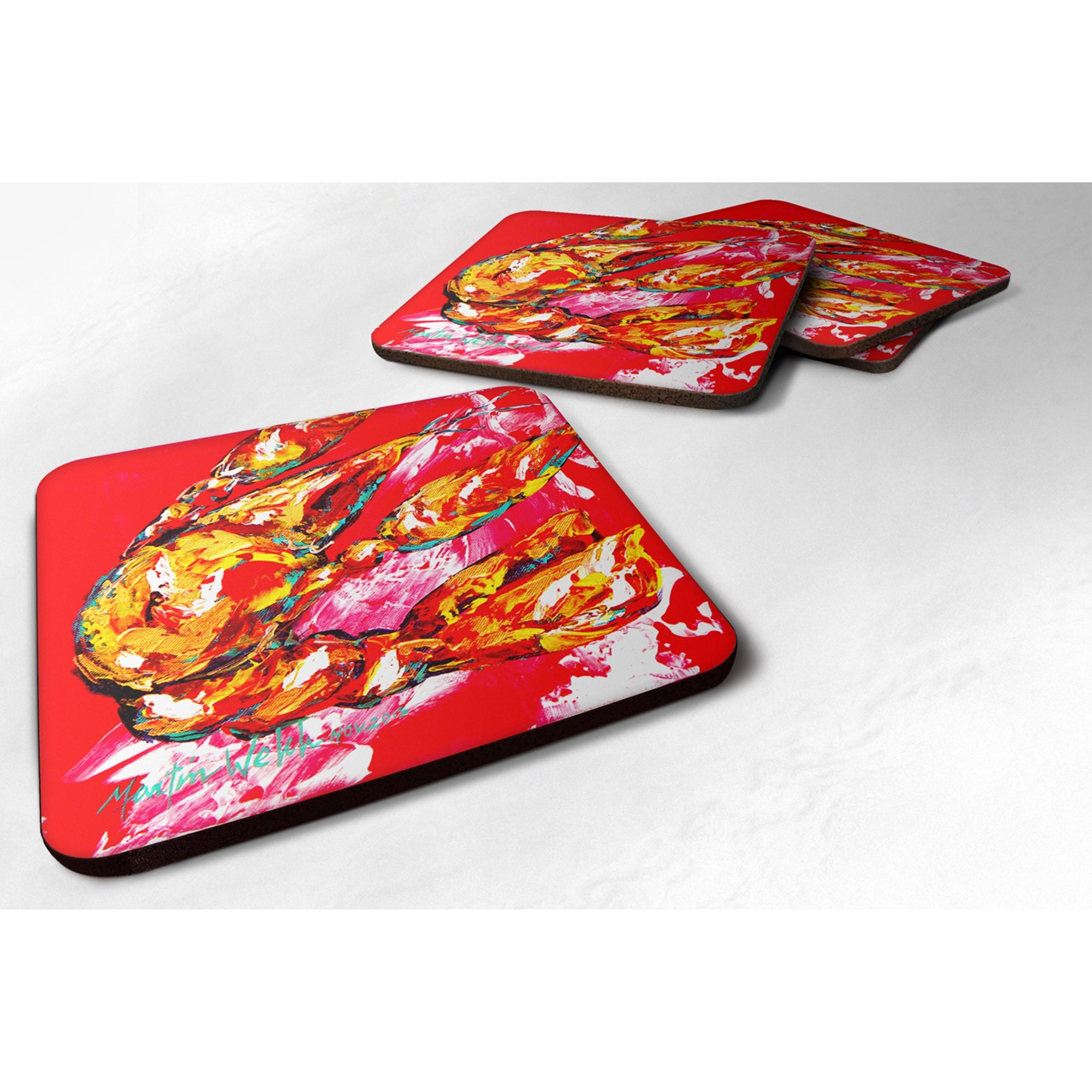 'Caroline'S Treasures Mw1067Fc Crawfish Too Hot Foam Coasters (Set Of 4), 3.5'''' H X 3.5'''' W, Multicolor''