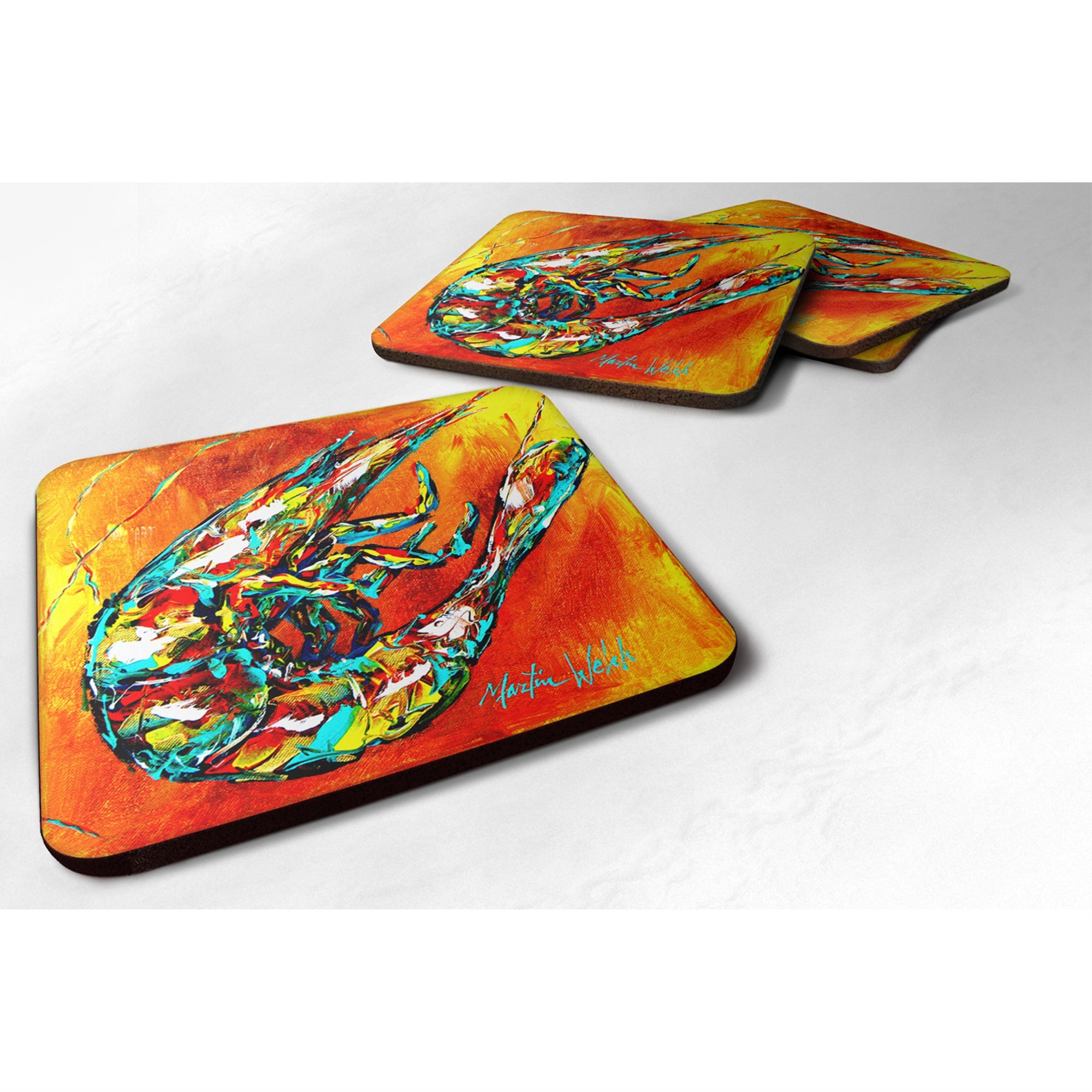 'Caroline'S Treasures Mw1076Fc Shrimp Warming Up Foam Coasters (Set Of 4), 3.5'''' H X 3.5'''' W, Multicolor''