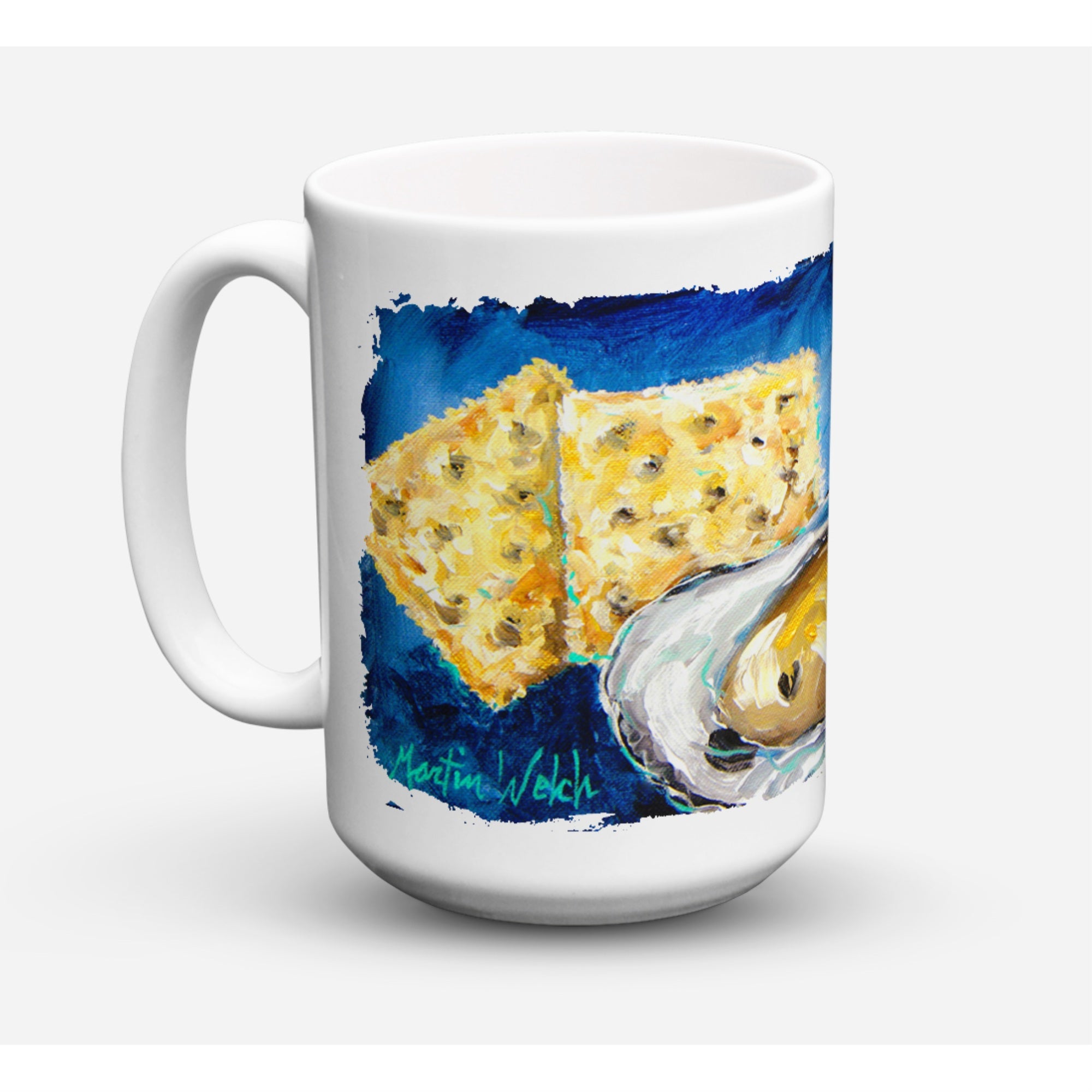 Carolines Treasures MW1089CM15 Oysters Two Crackers Microwavable Ceramic Coffee Mug 15 oz Multicolor